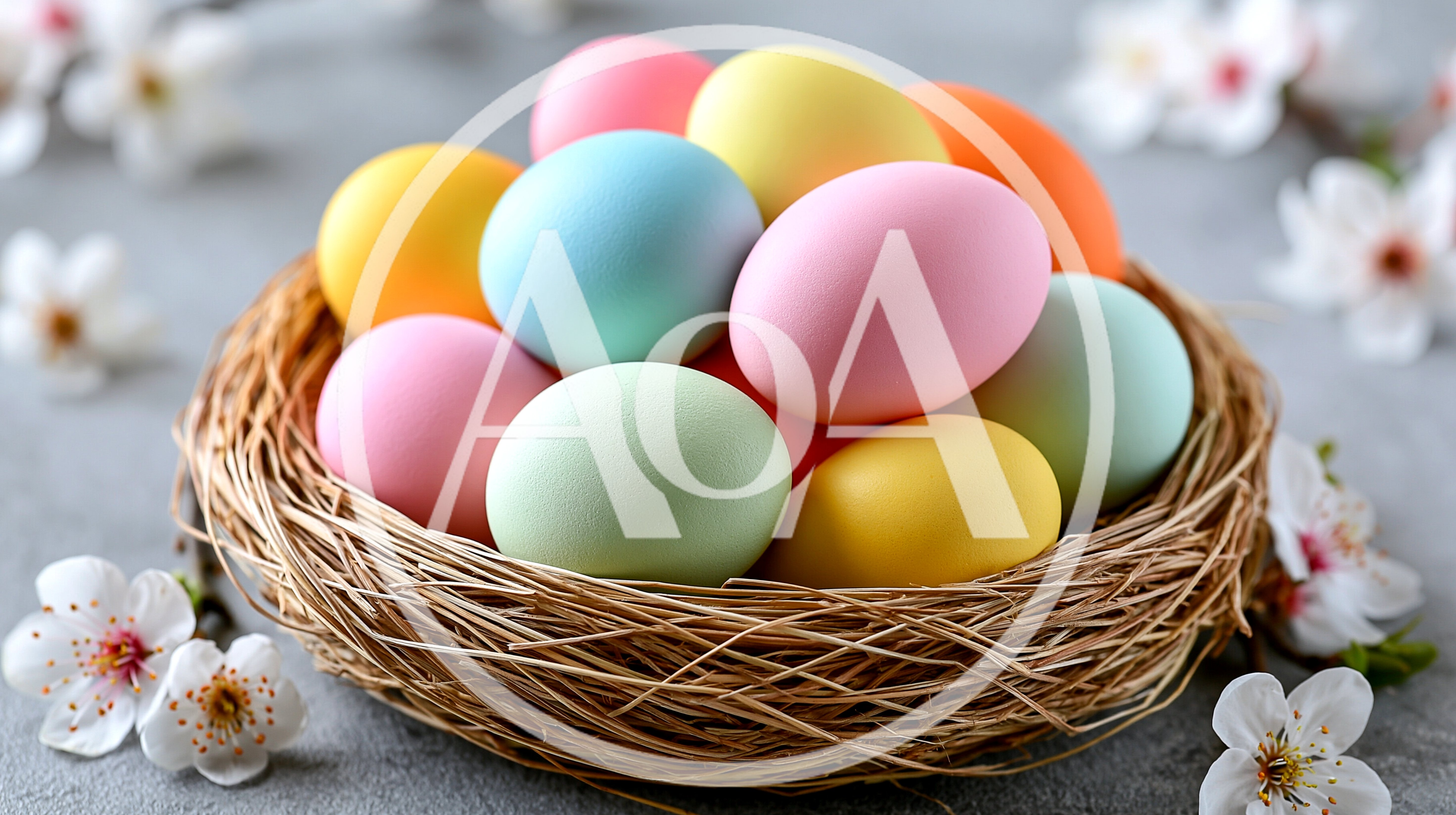 Pastel Easter Eggs In A Woven Nest