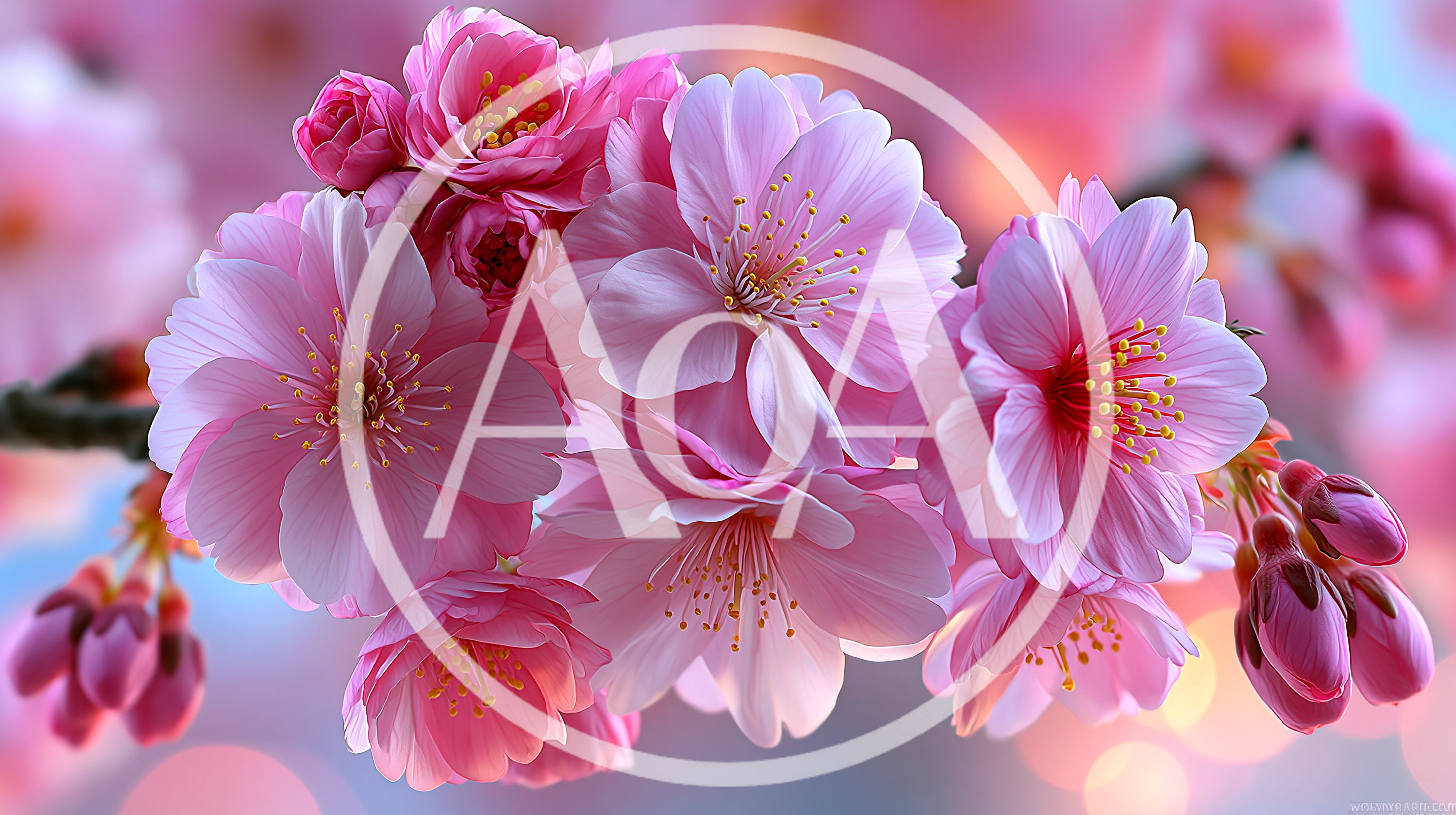 Pink Cherry Blossom Flowers In Full Bloom