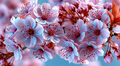 Blooming Cherry Blossom Flowers On A Branch
