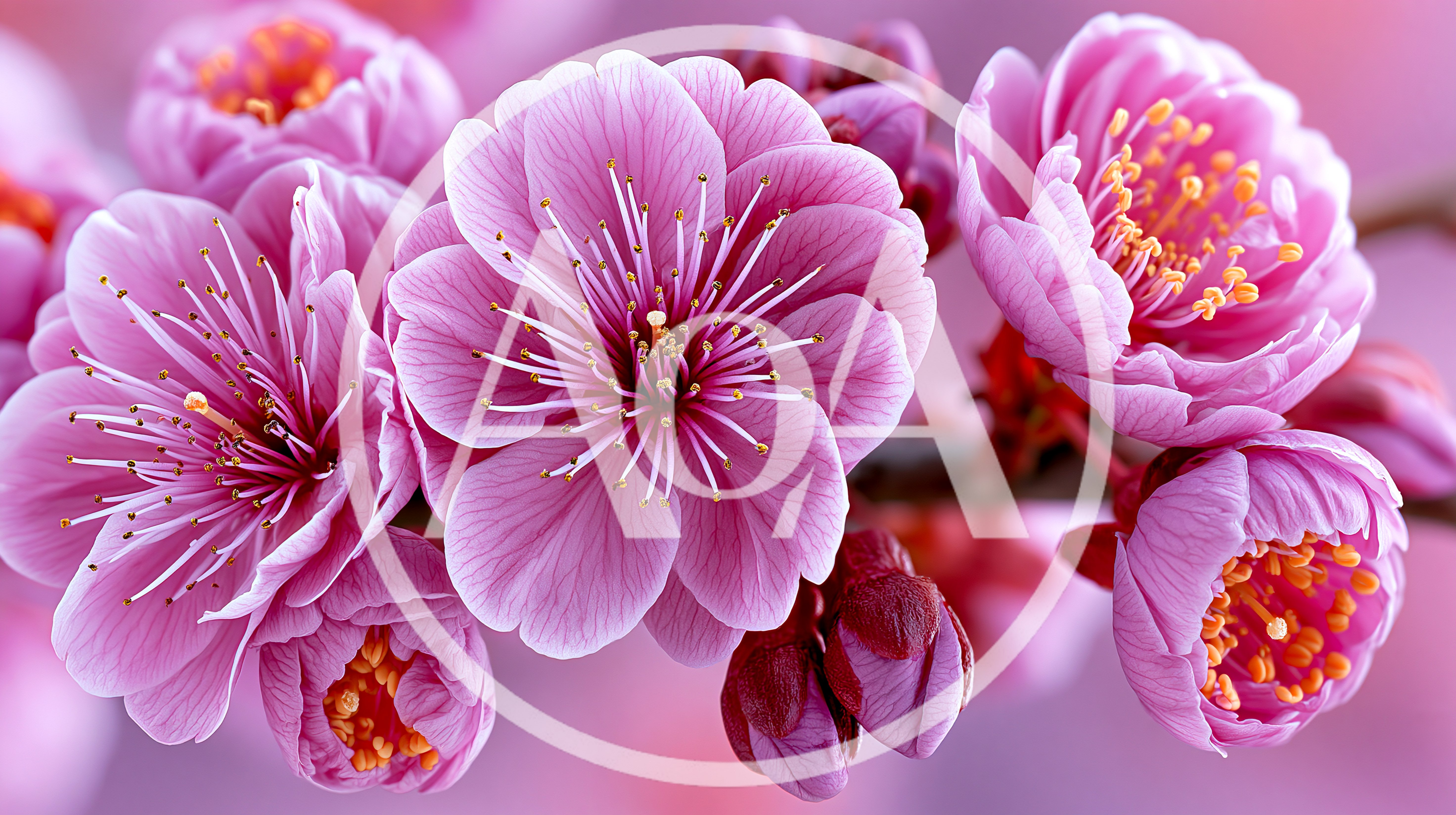Close Up Of Vibrant Pink Cherry Blossom Flowers