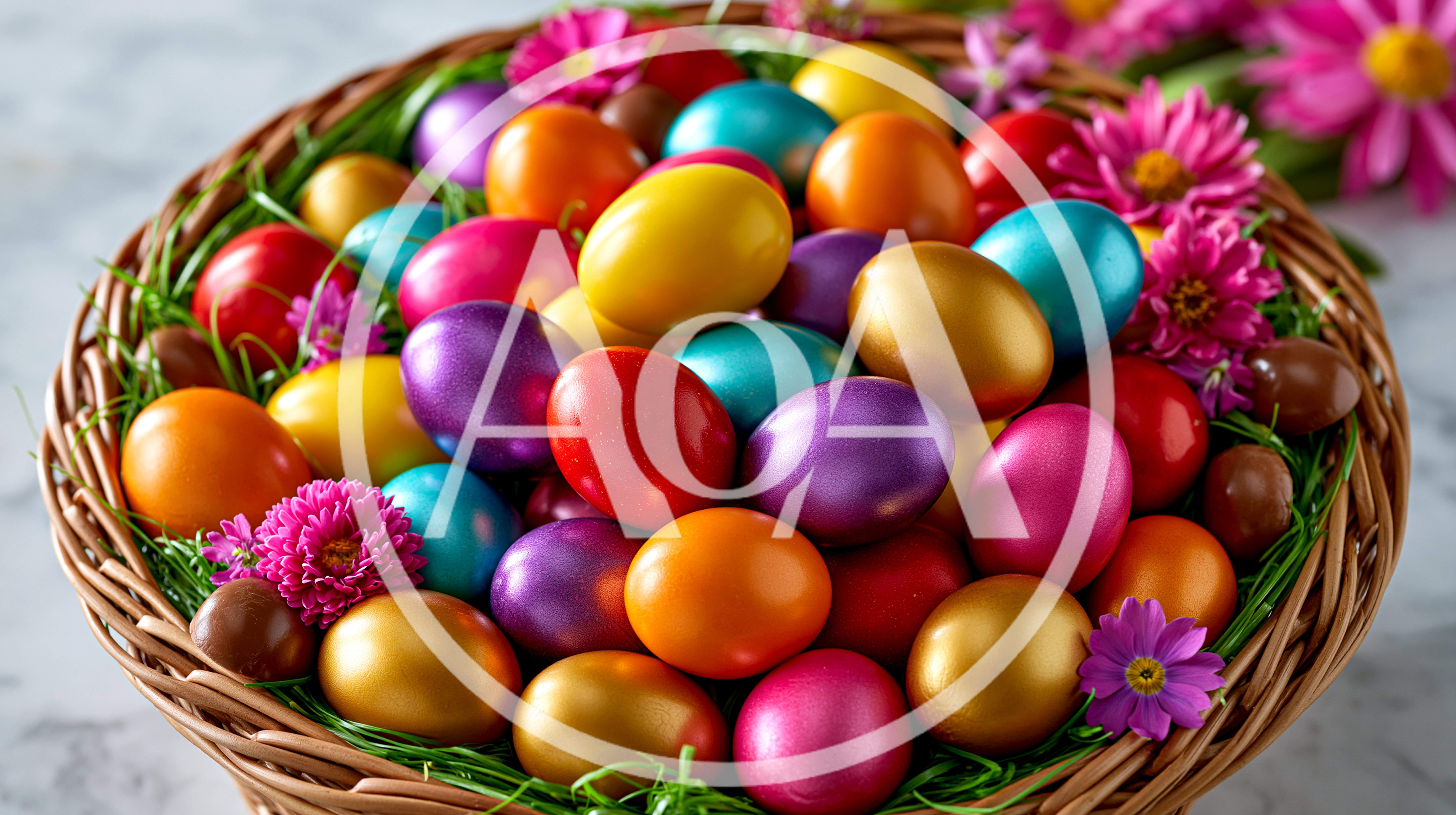 Wicker Basket Filled With Colorful Easter Eggs