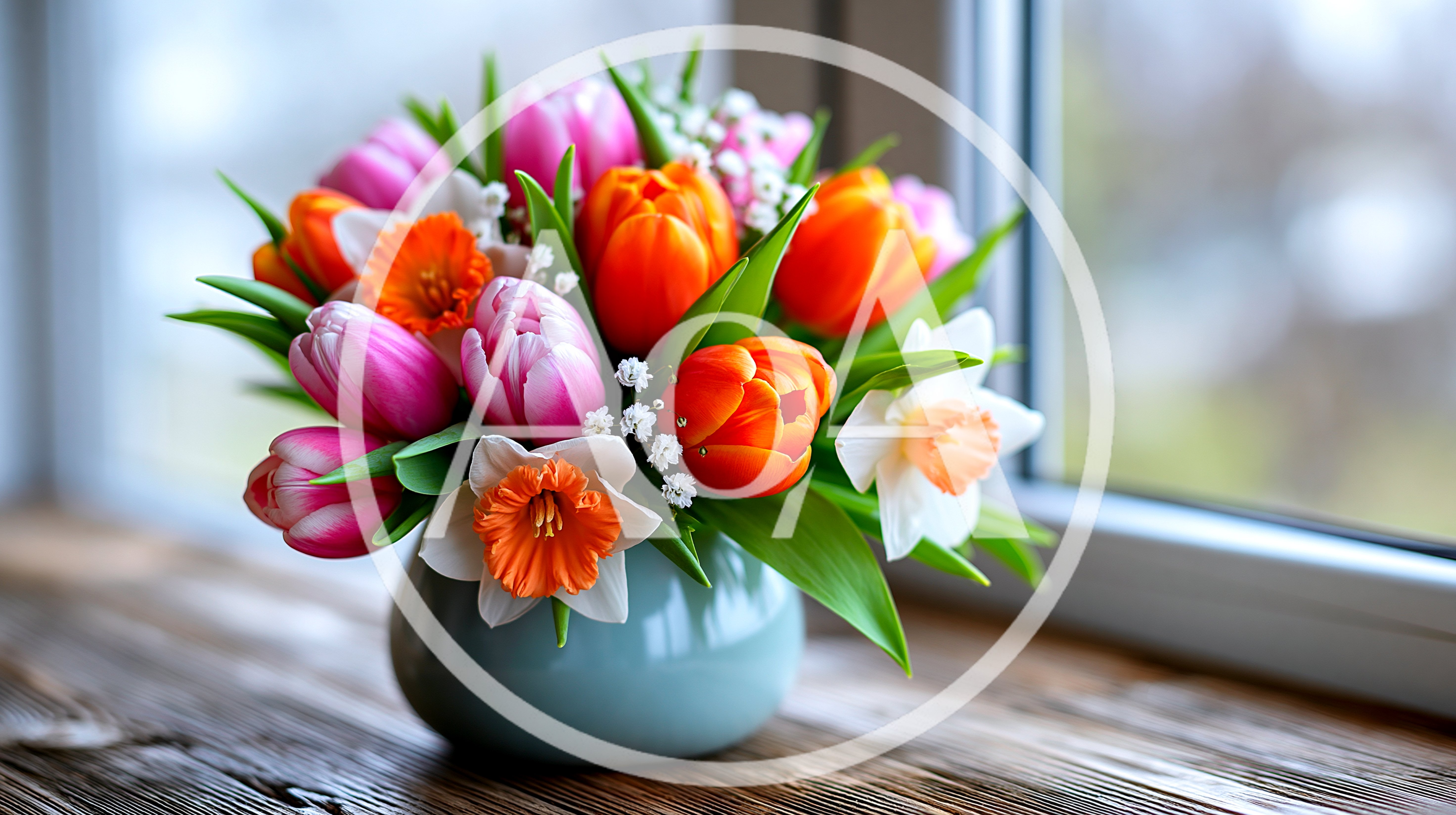 Spring Flower Bouquet In A Ceramic Vase