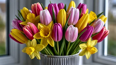 Vibrant Spring Bouquet Of Tulips And Daffodils
