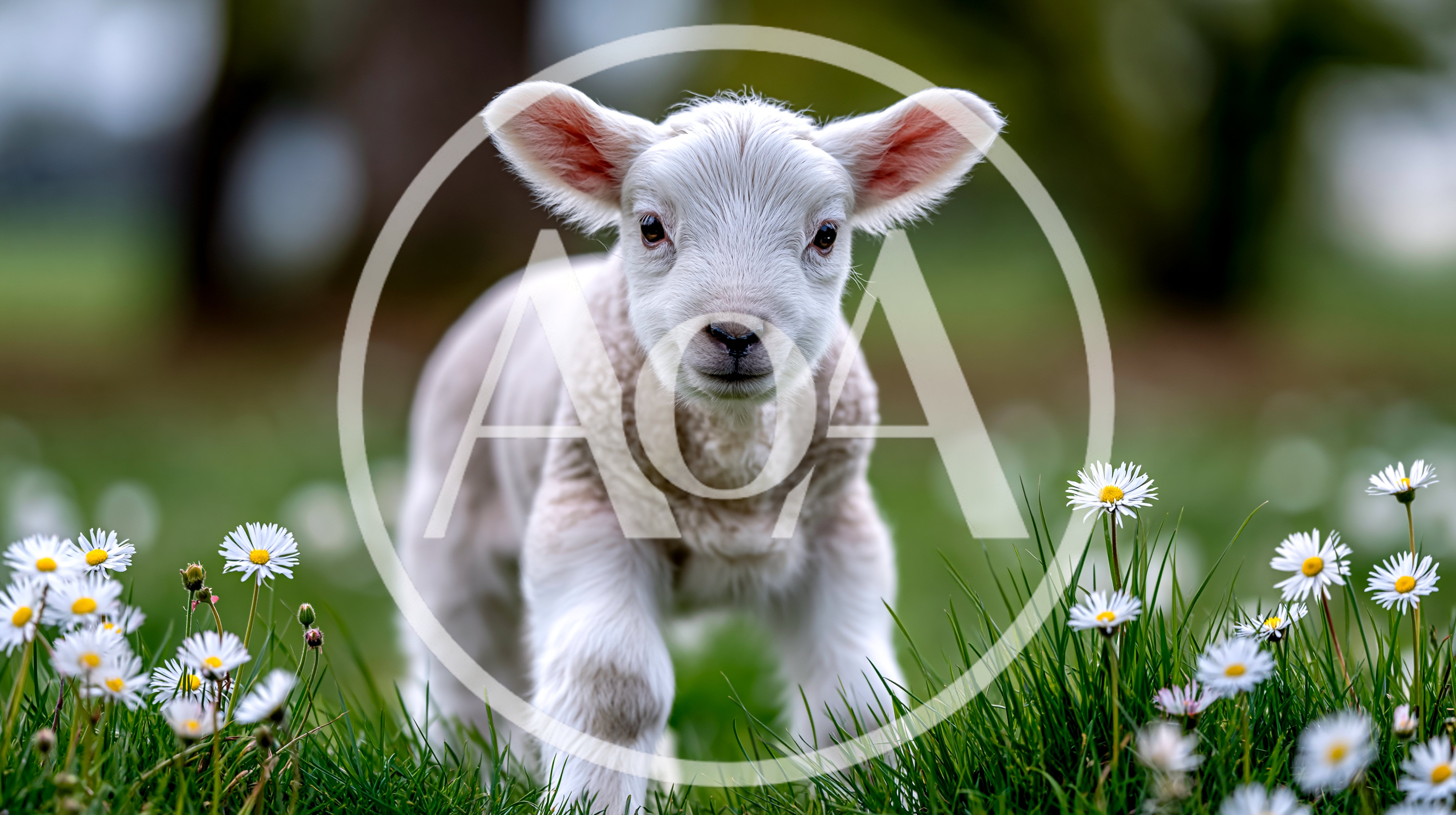 Adorable White Lamb Standing In A Daisy Field