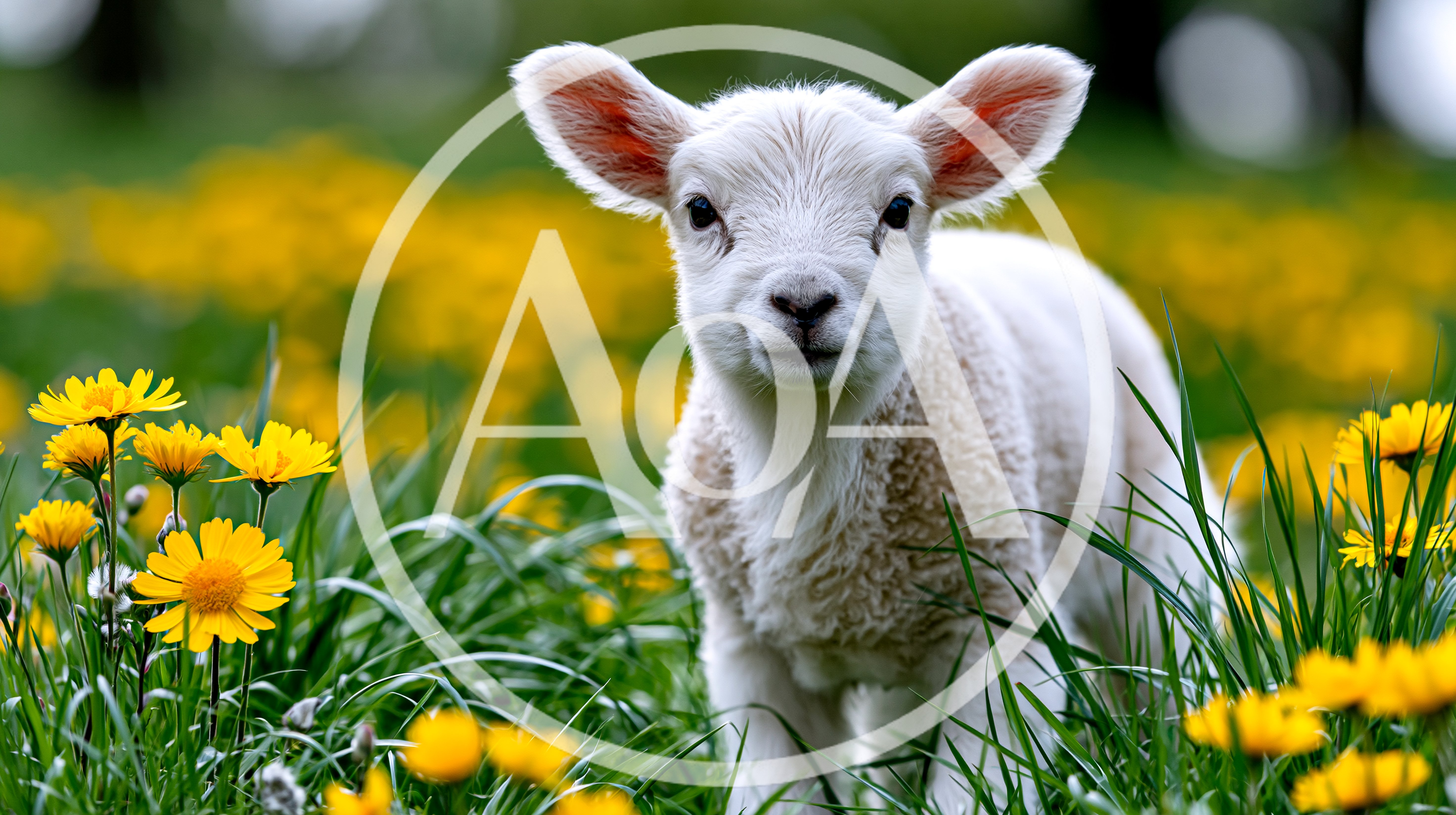 Adorable White Lamb Standing In A Field Of Flowers