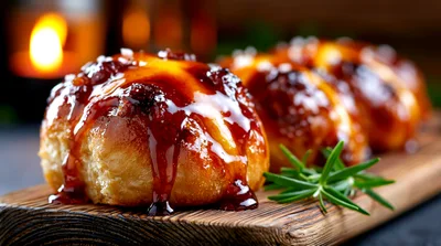 Glazed Hot Cross Buns On A Wooden Board