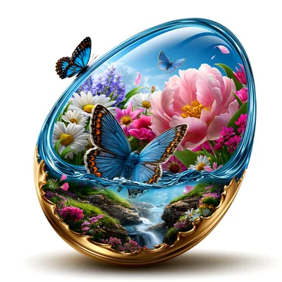 Surreal Egg Shaped Portal With Butterflies And Flowers
