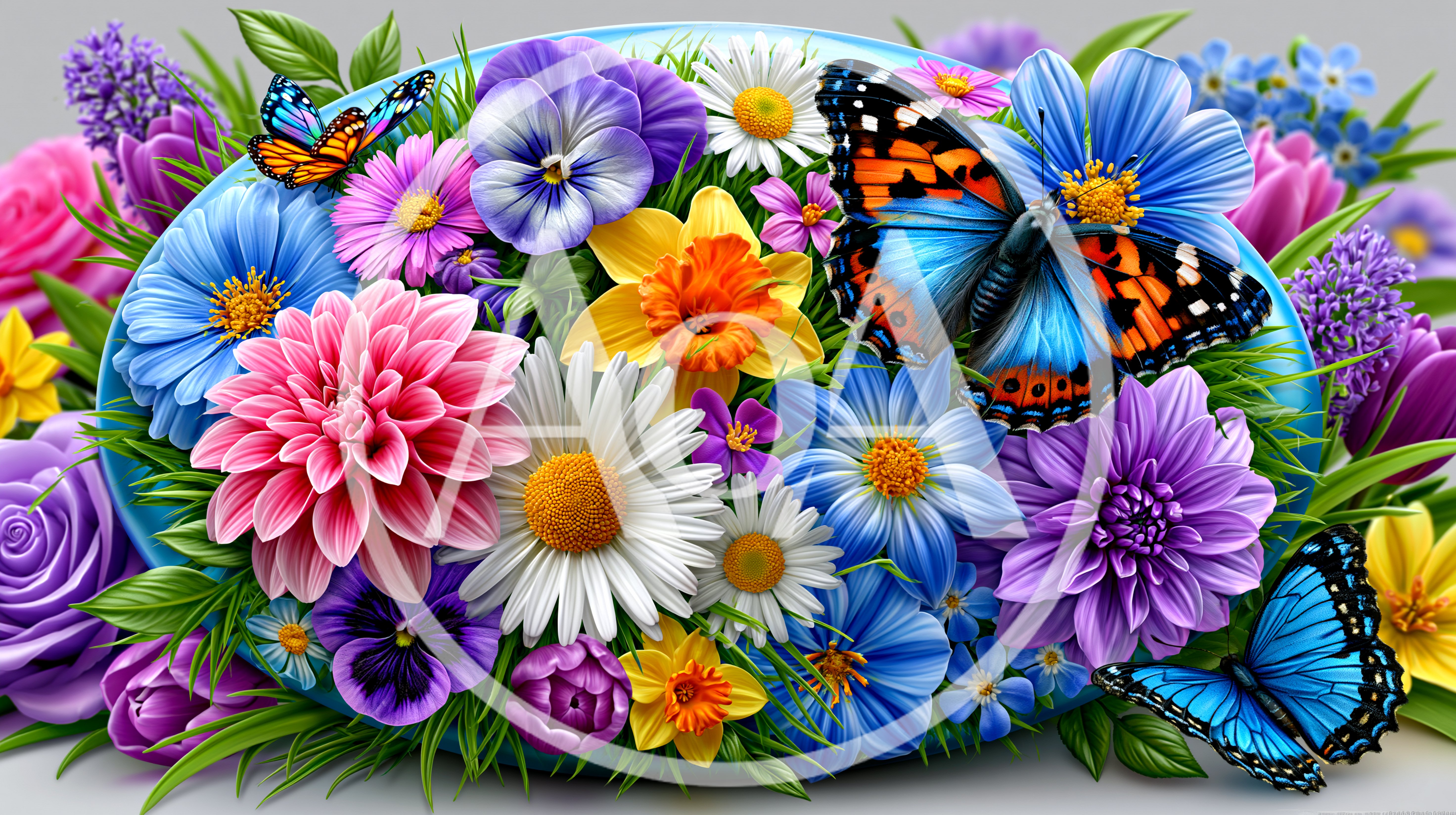 Vibrant Floral Arrangement With Colorful Butterflies