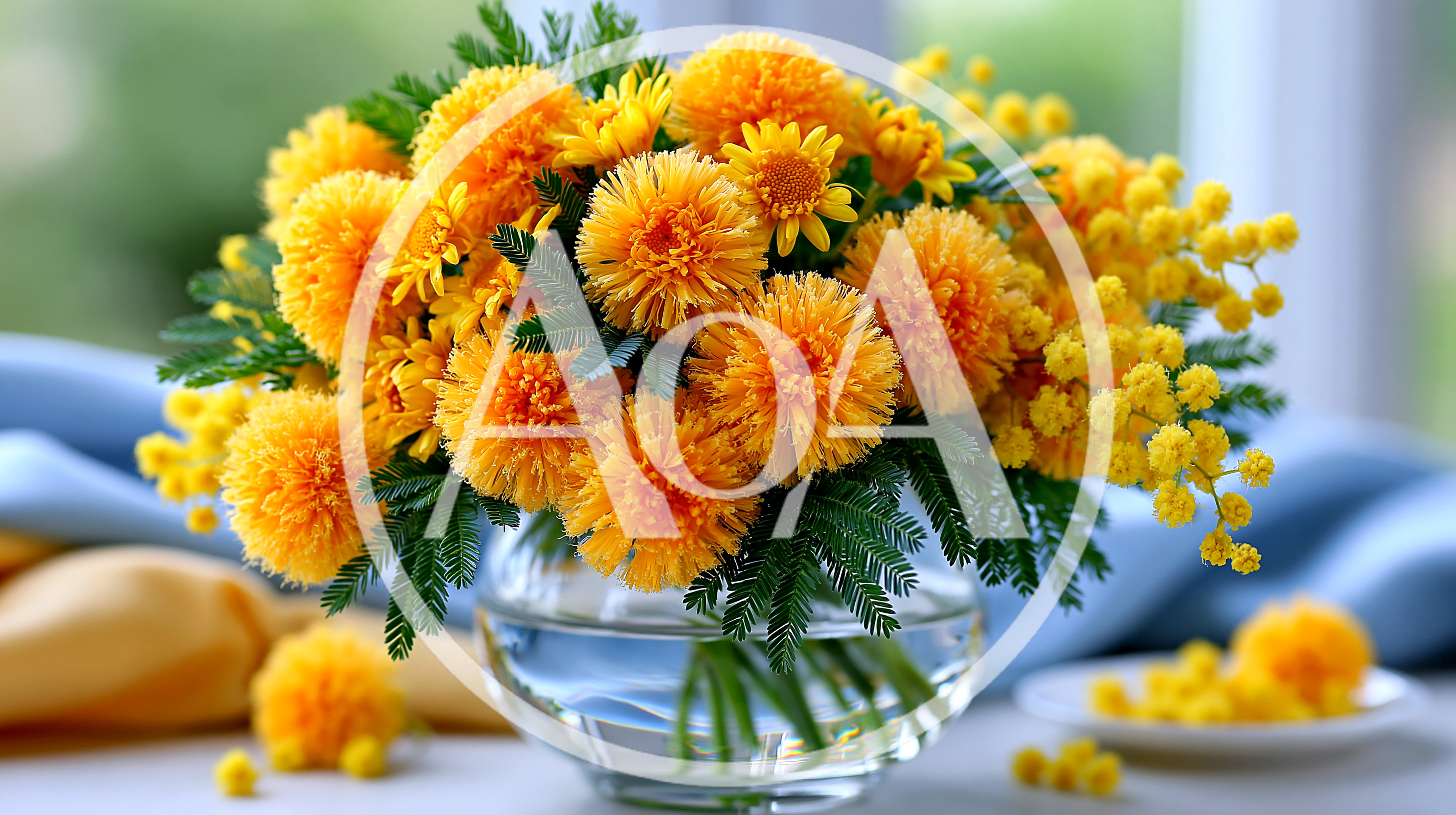 Yellow Mimosa Flowers In A Glass Vase