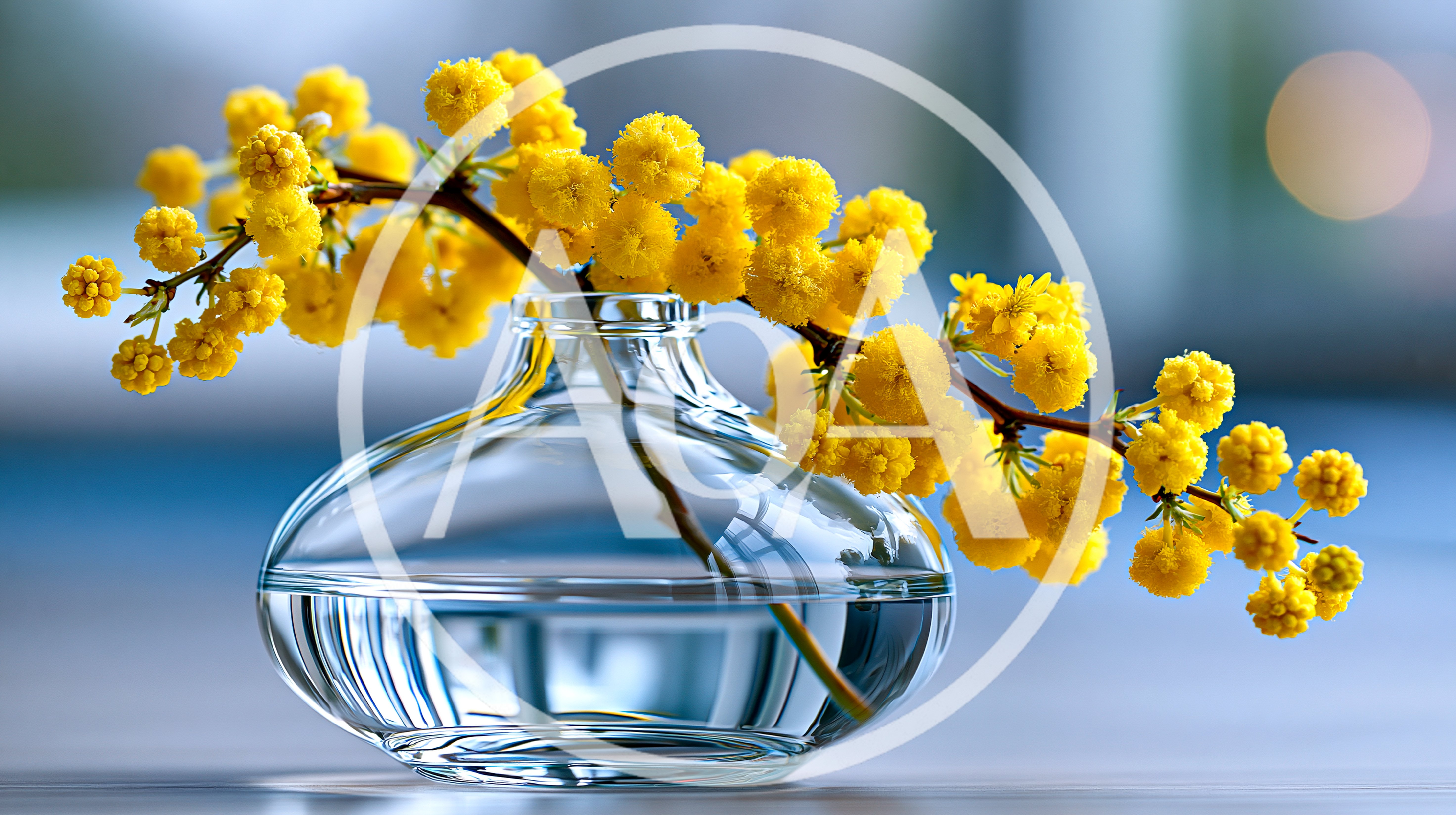 Yellow Mimosa Flowers In A Glass Vase