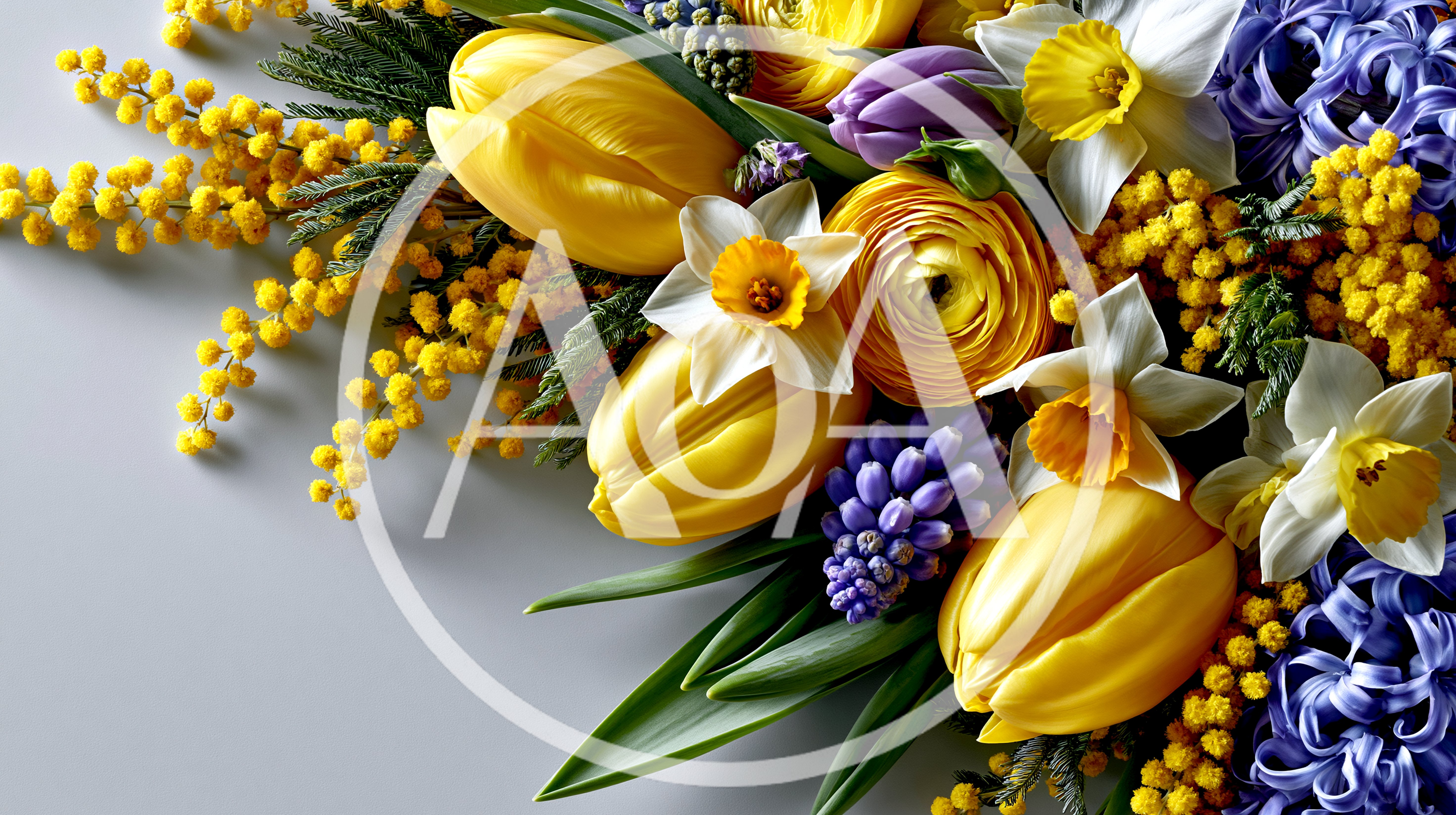 Spring Floral Arrangement With Yellow Tulips And Daffodils