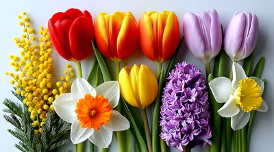 Spring Flowers Arrangement With Tulips And Daffodils
