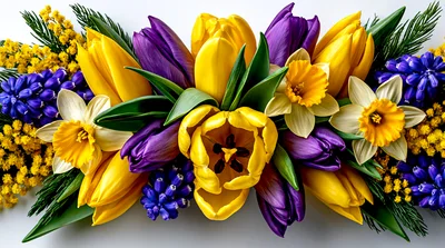 Spring Floral Arrangement With Tulips And Daffodils