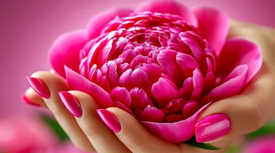 Woman Holding A Vibrant Pink Peony Flower