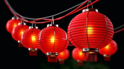 String Of Glowing Red Chinese Lanterns