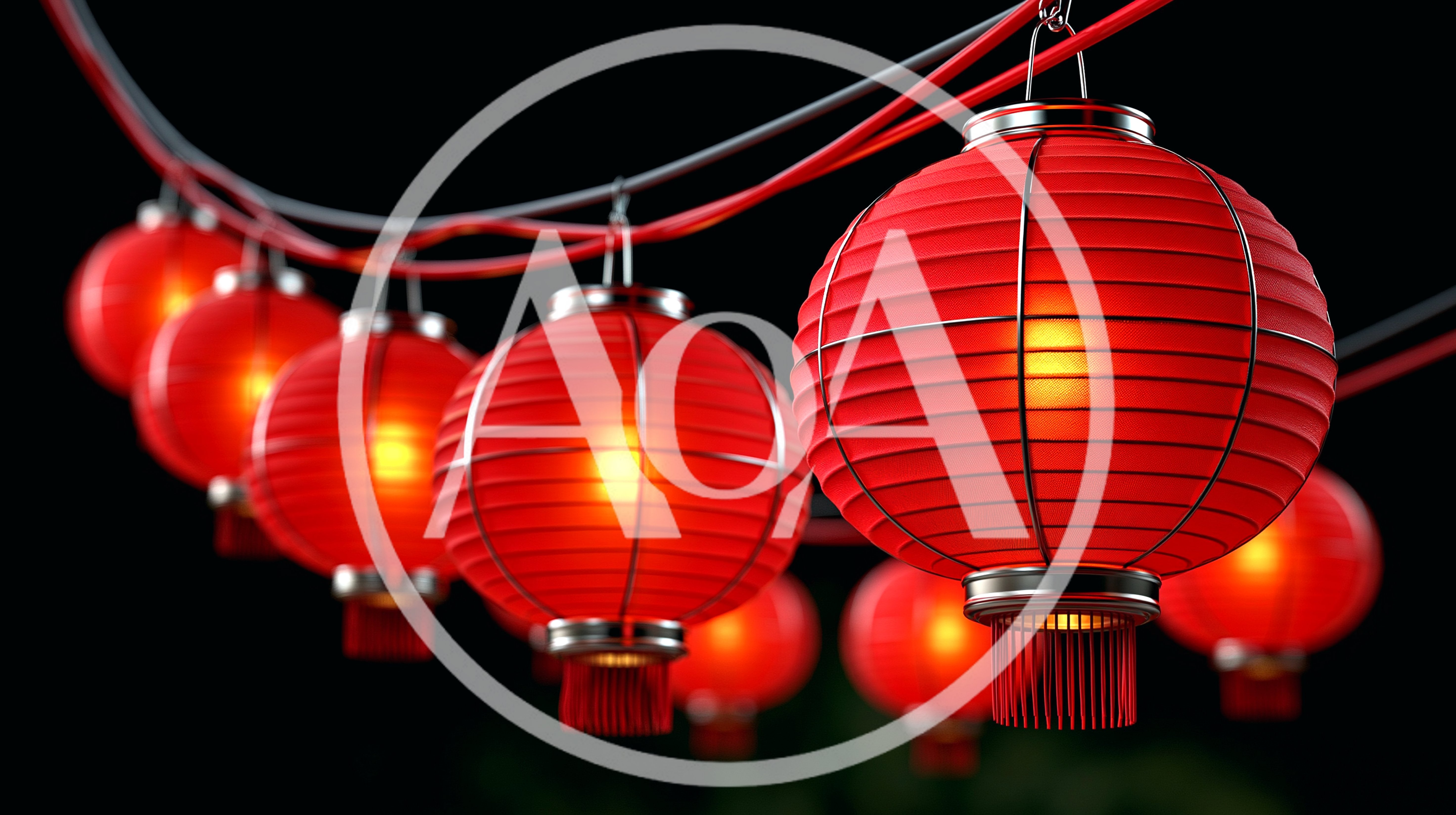 String Of Glowing Red Chinese Lanterns