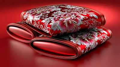 Red Silk Pillows With Floral Embroidery