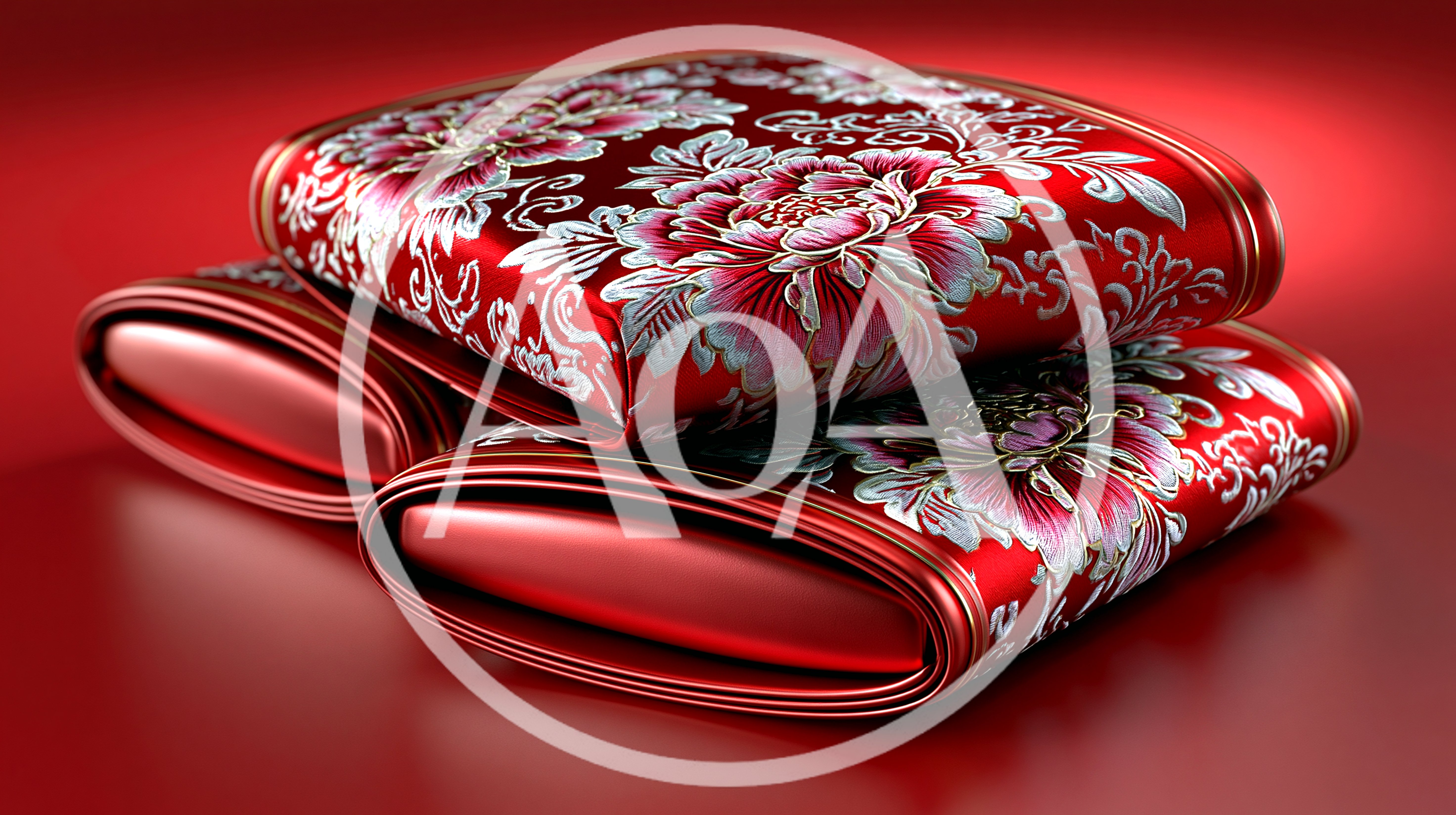 Red Silk Pillows With Floral Embroidery