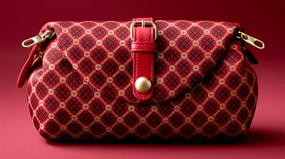 Red Patterned Handbag With Gold Hardware