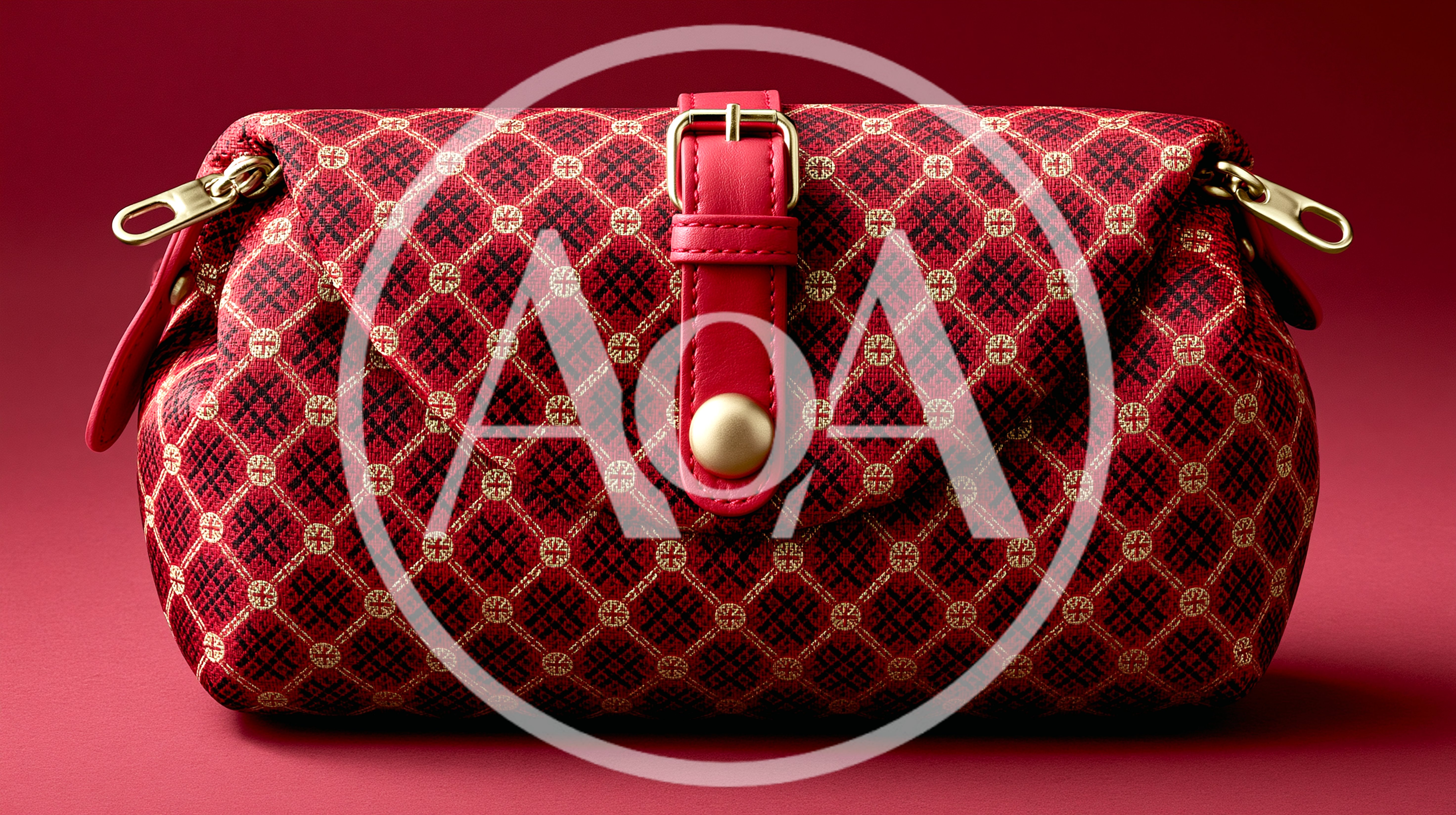 Red Patterned Handbag With Gold Hardware