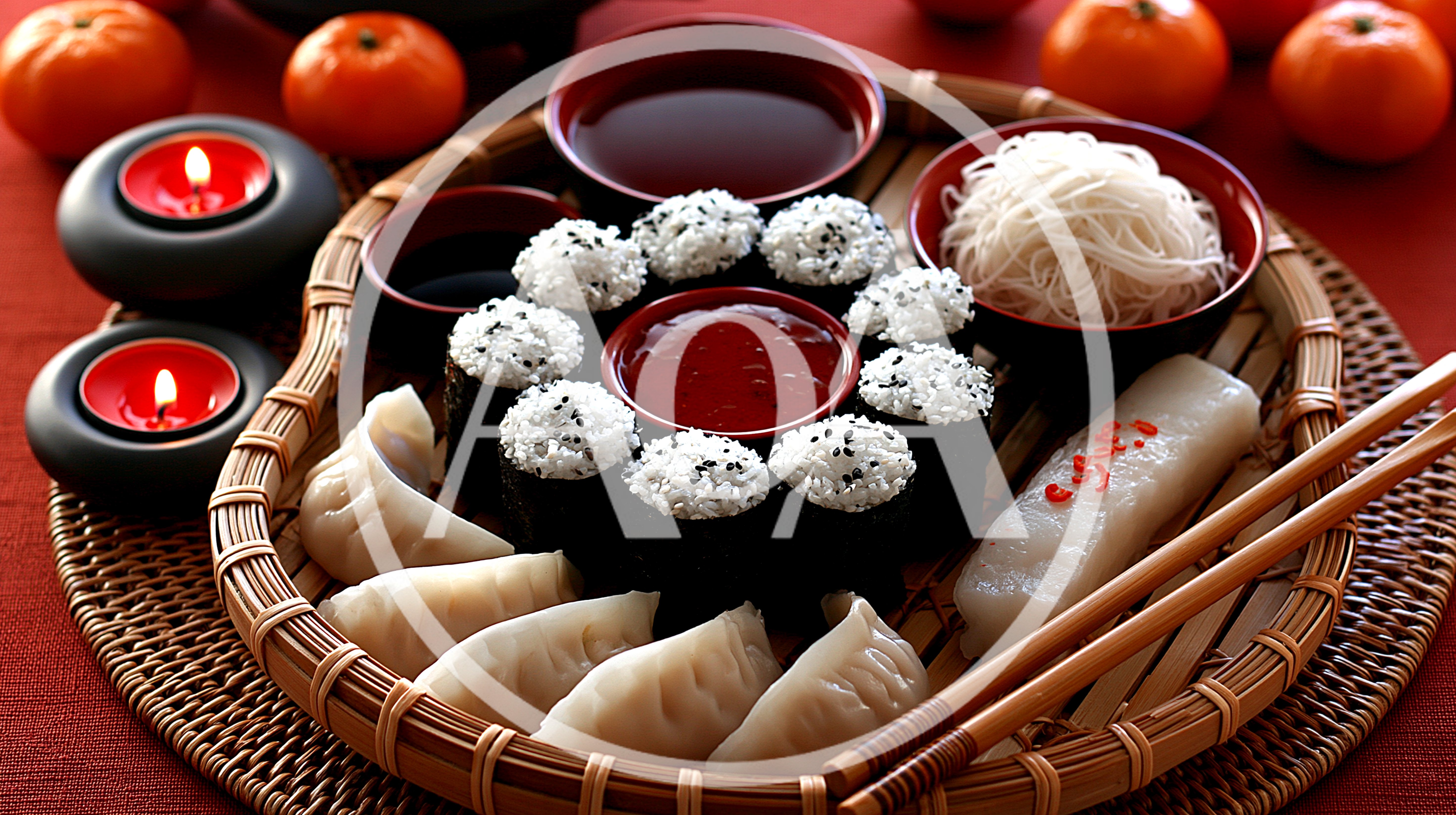 Traditional Asian Dumplings And Sushi Platter