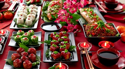 Traditional Chinese New Year Feast Table Spread