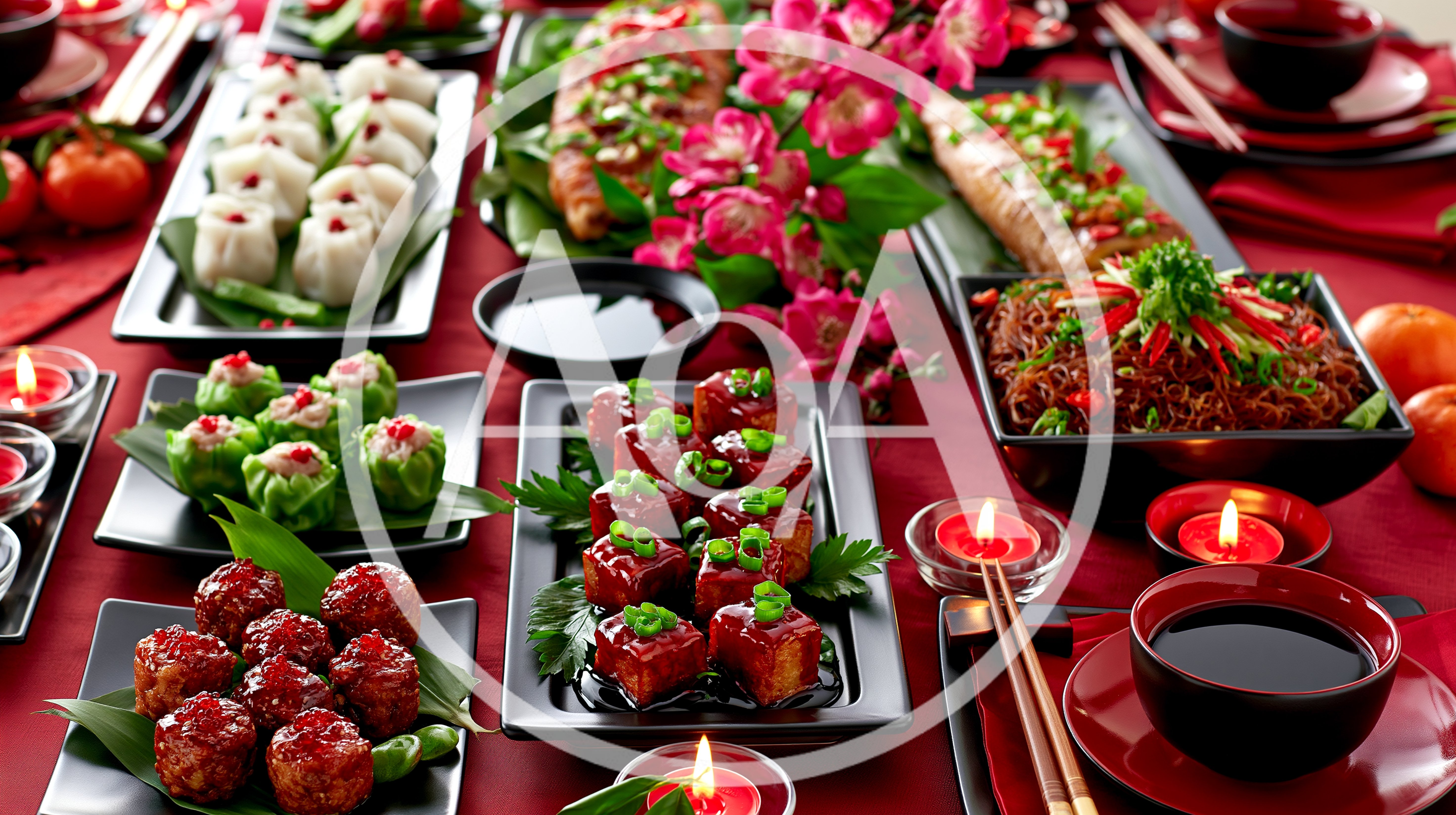 Traditional Chinese New Year Feast Table Spread