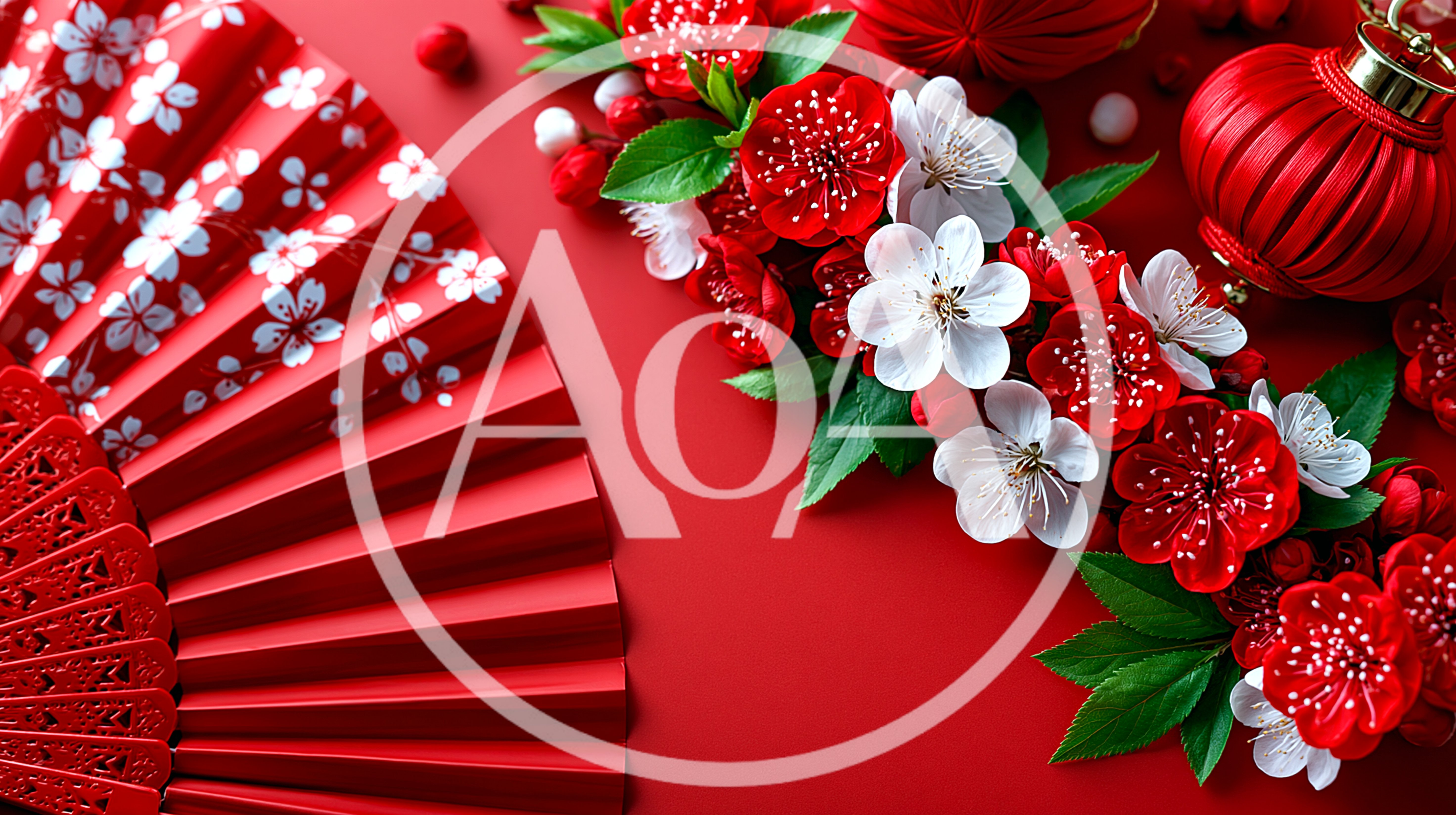 Chinese New Year Decoration With Fan And Flowers