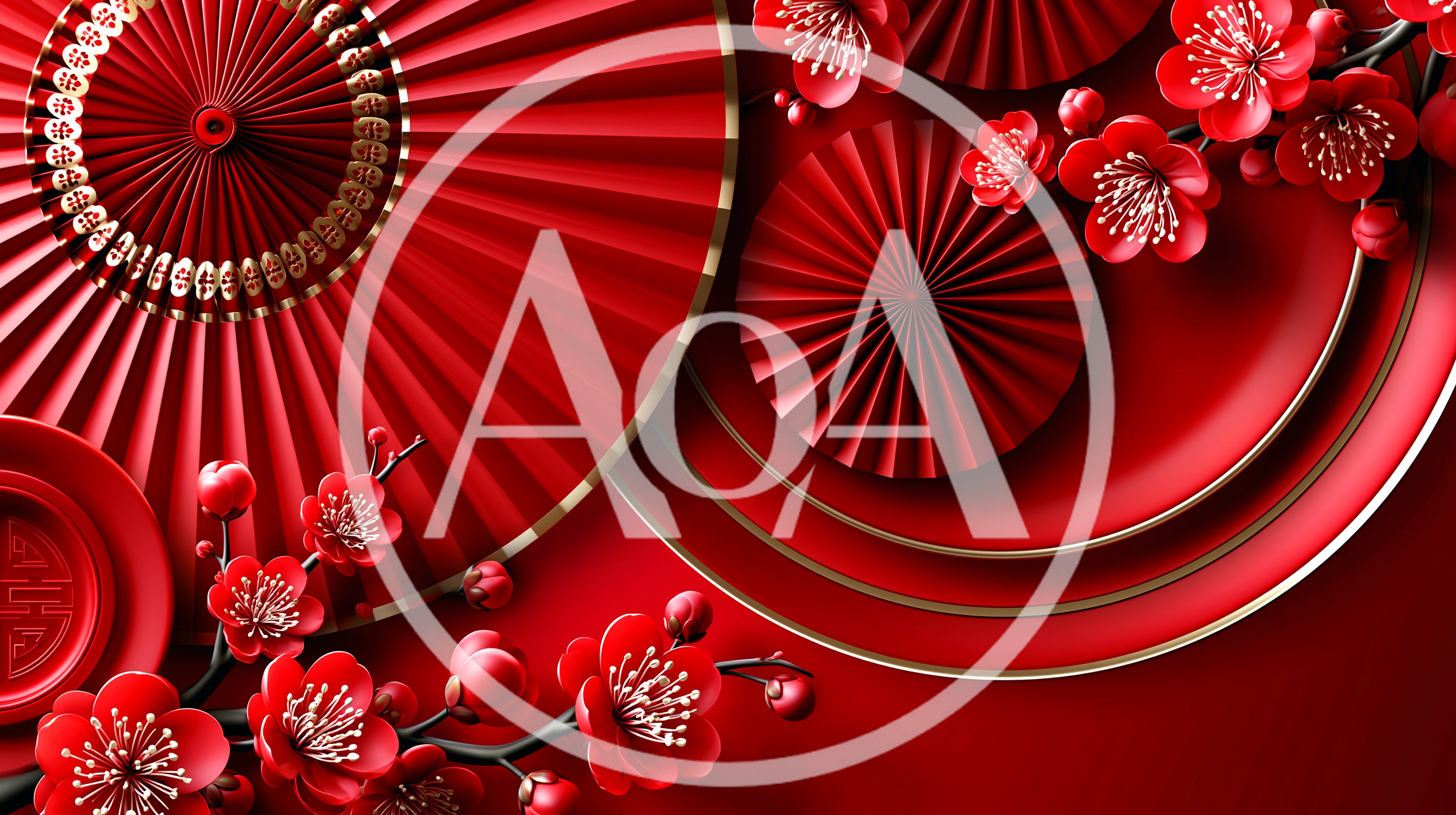 Chinese New Year Red Fan and Plum Blossom Background