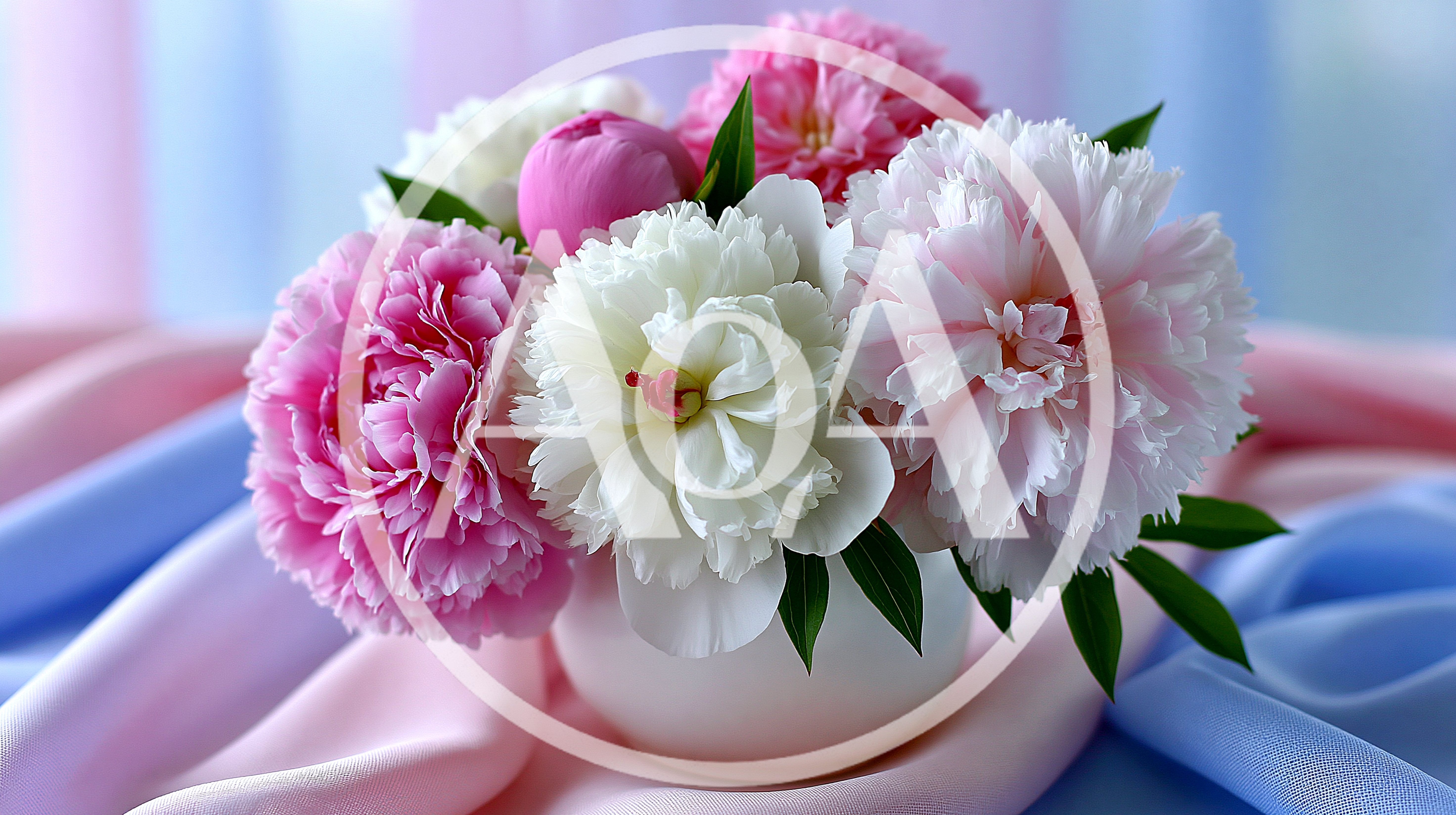 Bouquet Of Fresh Peonies In A White Vase