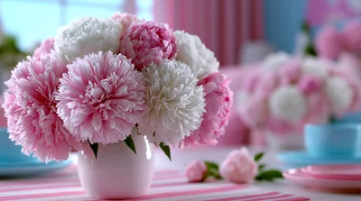 Bouquet of Pink and White Peonies in Vase