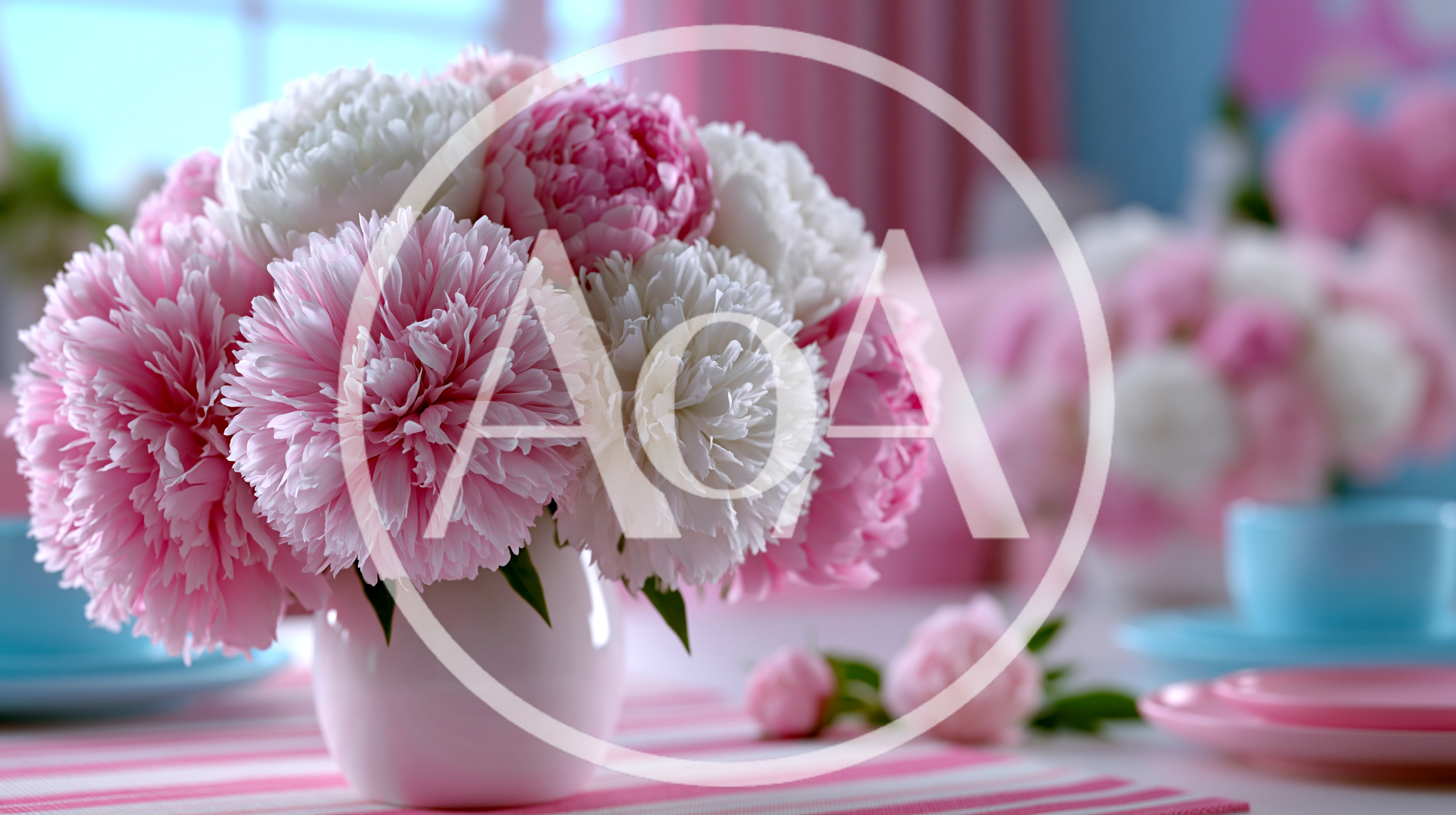 Bouquet of Pink and White Peonies in Vase