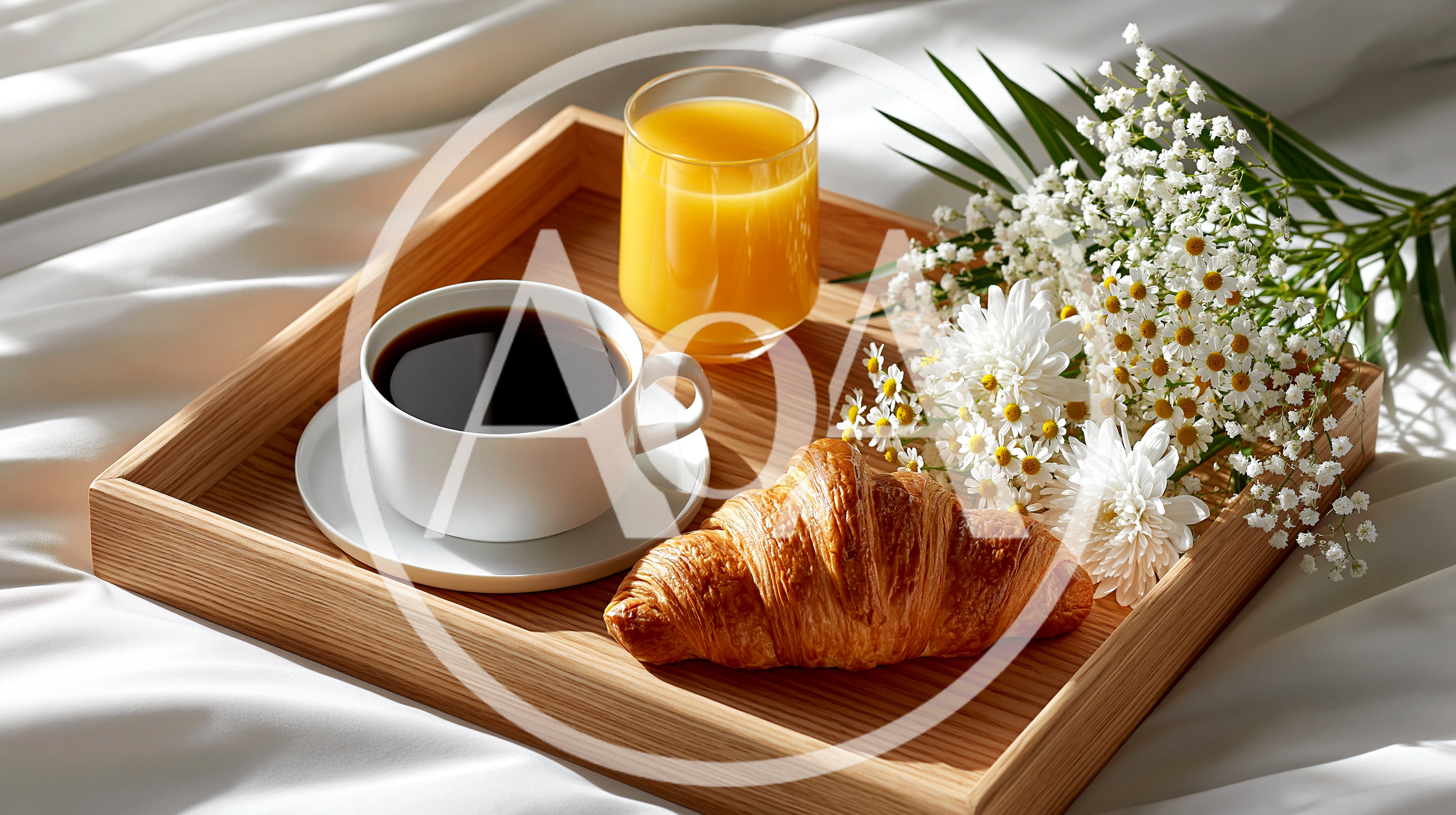 Breakfast Tray With Coffee Croissant And Orange Juice