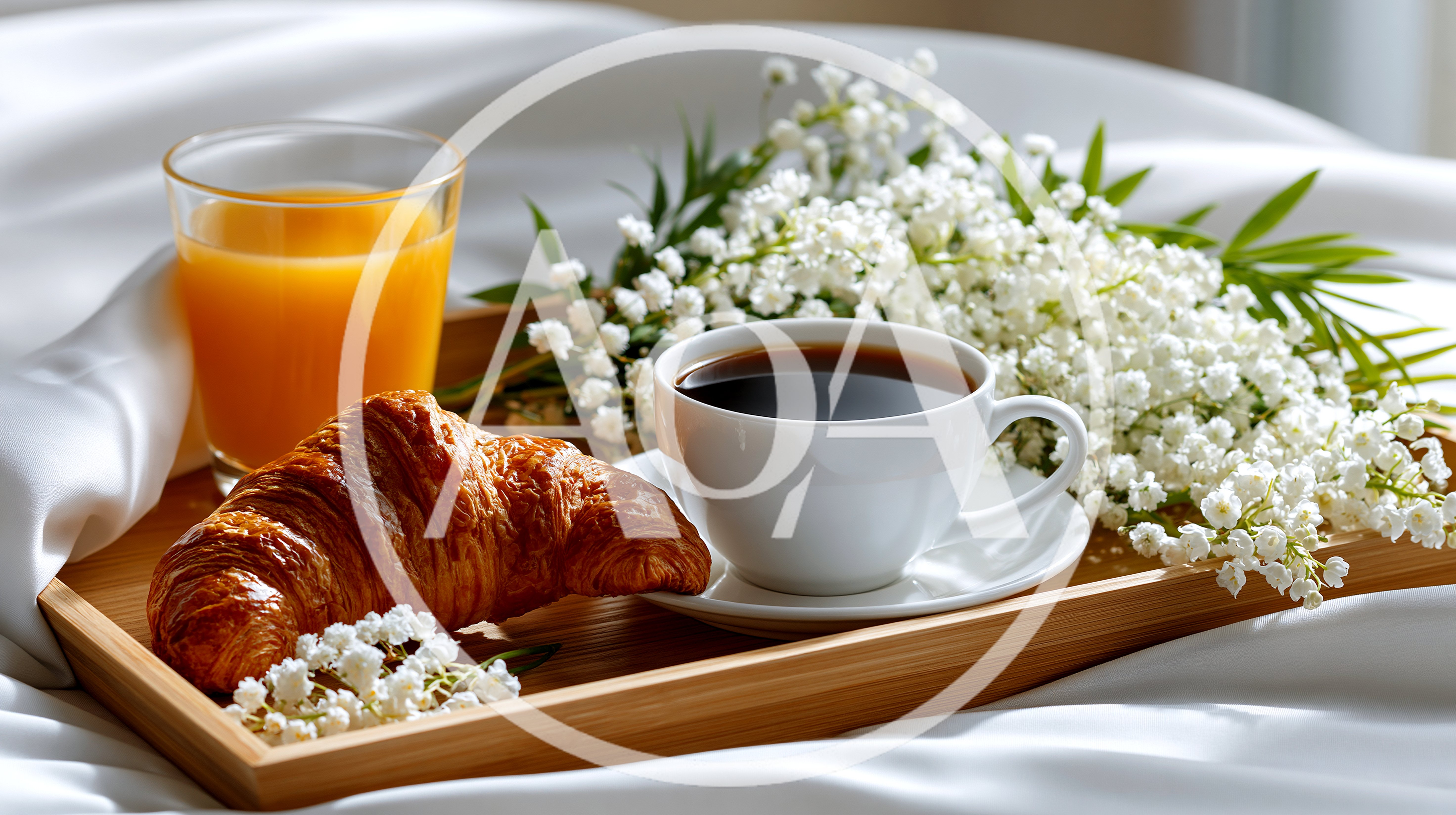 Breakfast Tray With Croissant Coffee And Orange Juice