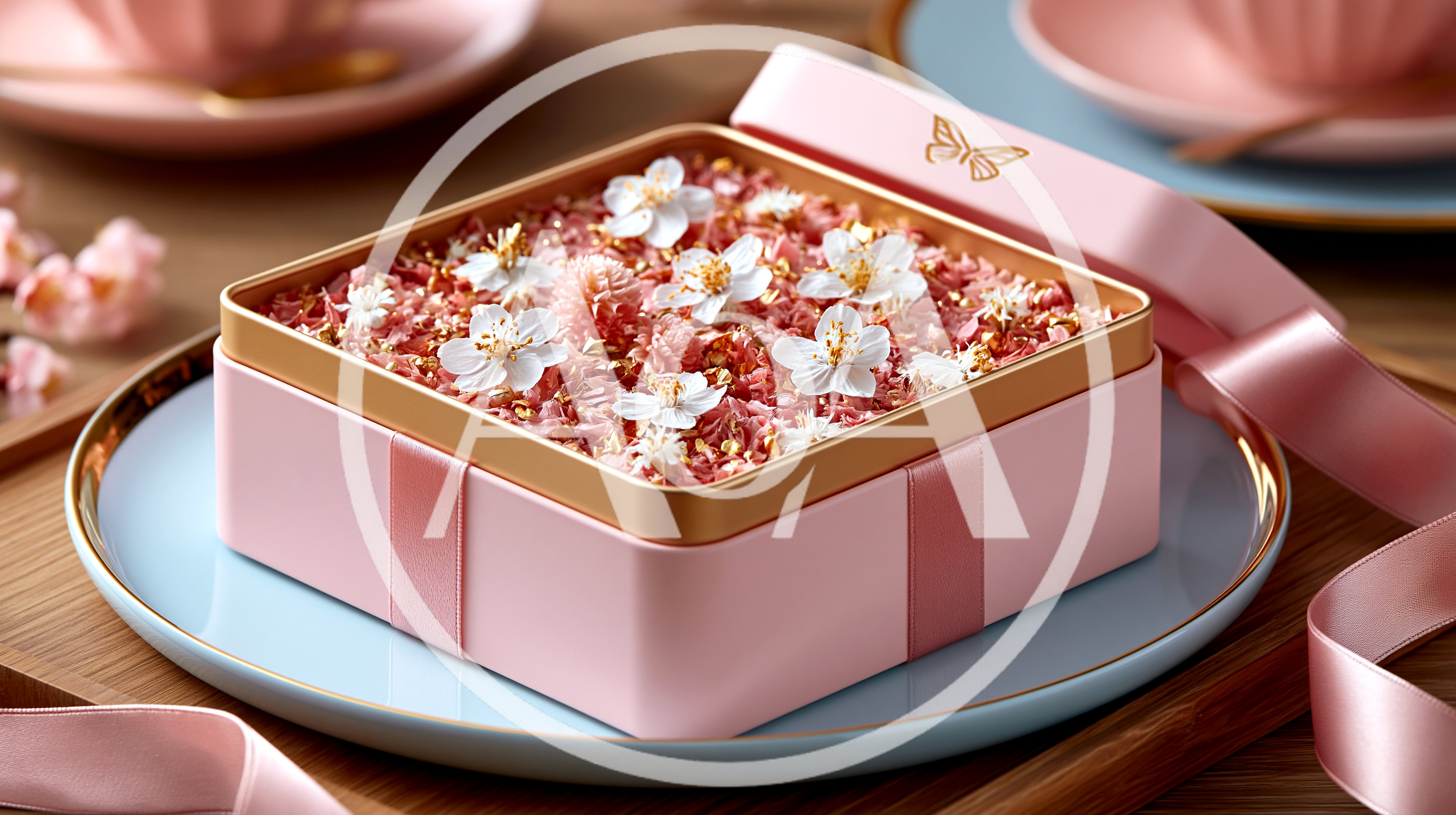 Pink Gift Box With Cherry Blossoms
