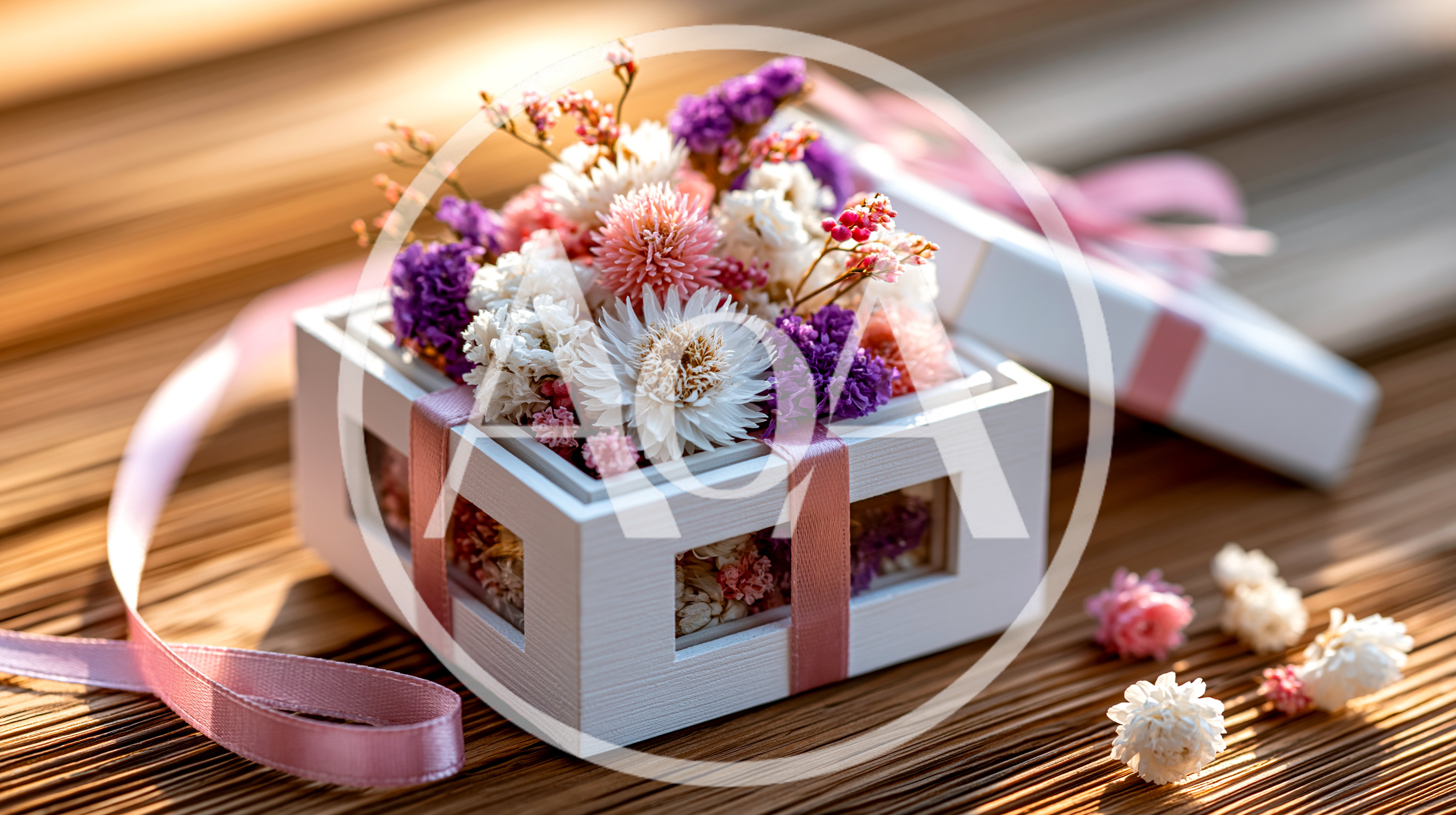 White Gift Box Filled With Dried Flowers