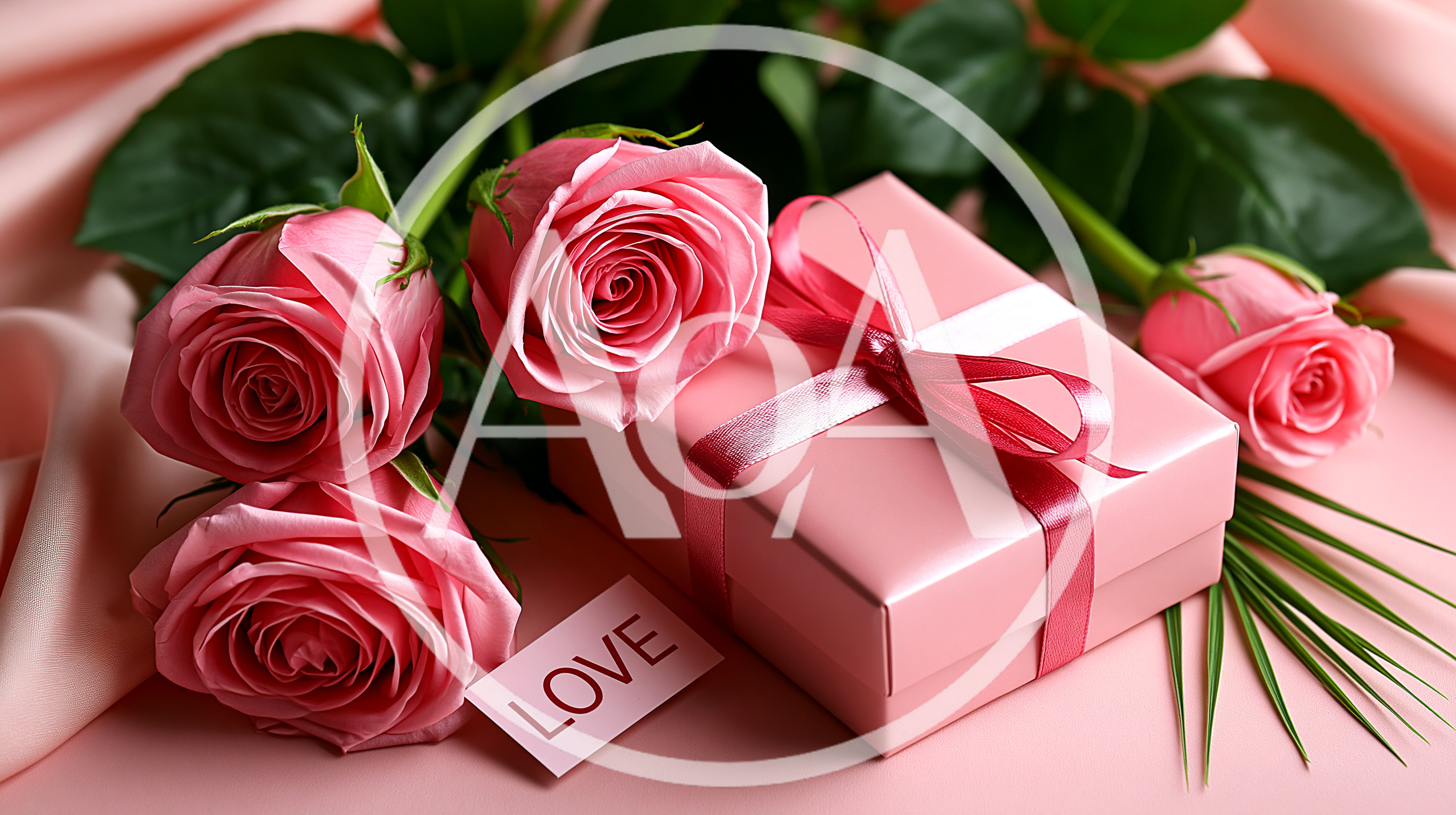 Pink Roses And Gift Box With Love Tag
