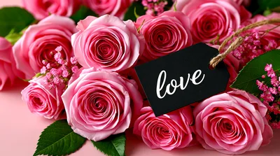 Pink Roses Bouquet With Love Gift Tag