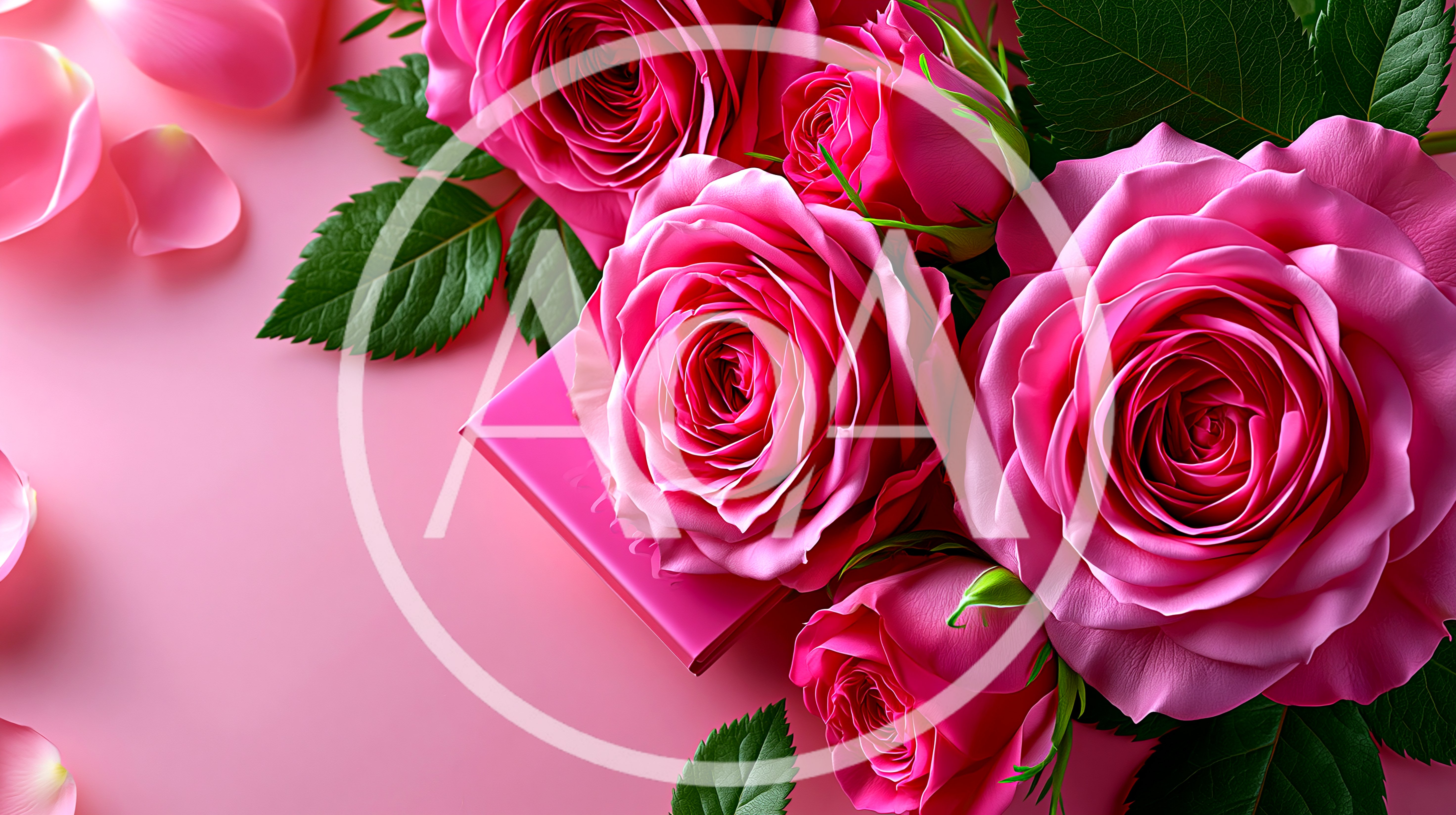 Beautiful Pink Roses With Petals On Pink Background
