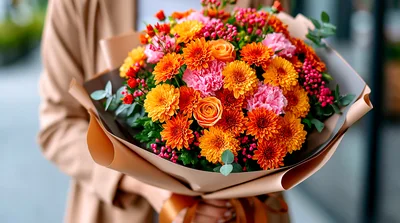 Person Holding A Vibrant Autumnal Flower Bouquet