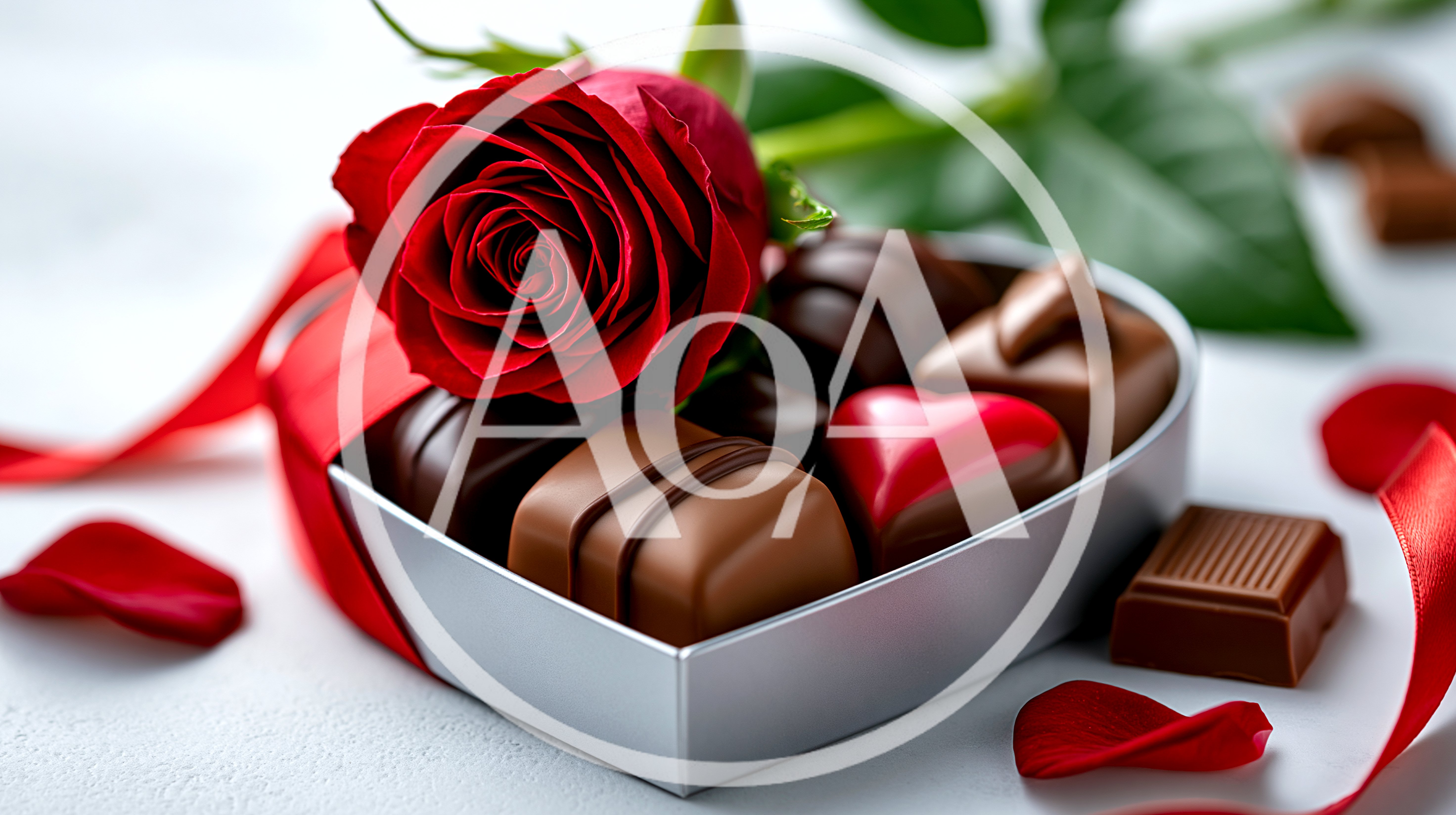 Heart Shaped Box Of Chocolates With Red Rose