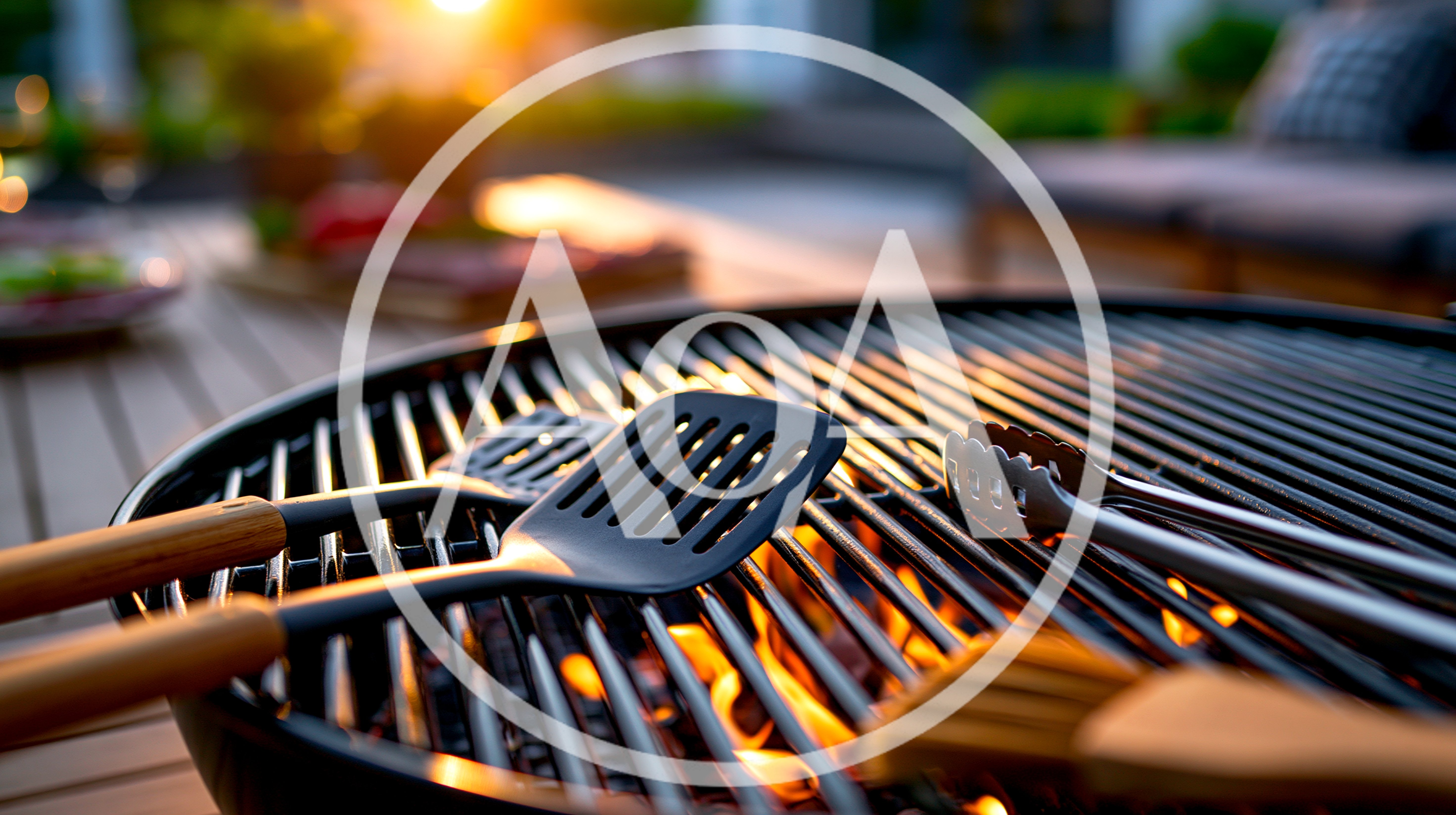 Grill Utensils Resting On A Hot Charcoal Barbecue
