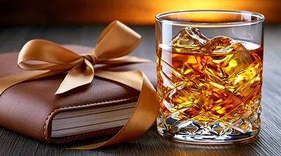 Whiskey Glass With Ice And Gift Book