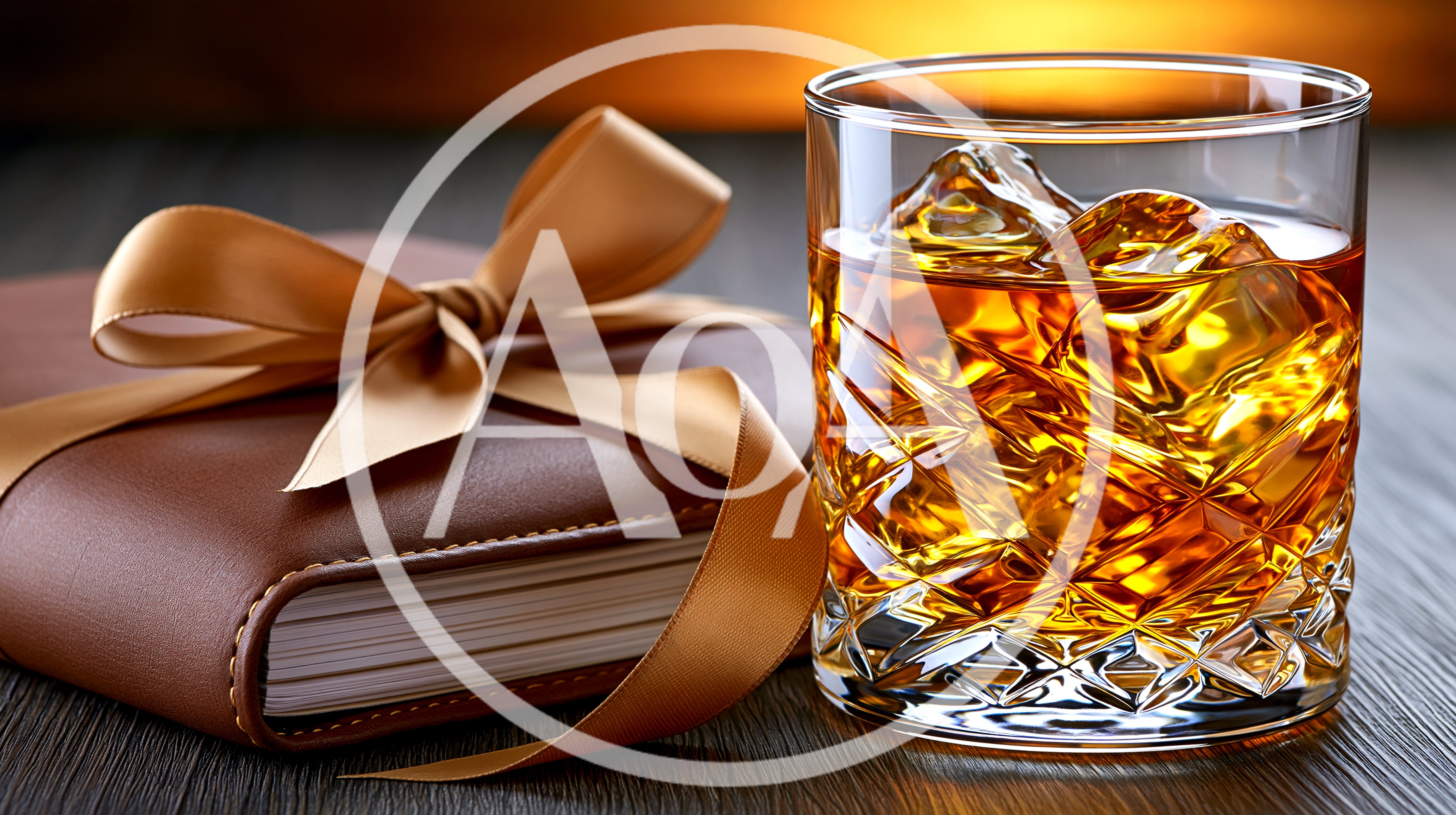 Whiskey Glass With Ice And Gift Book