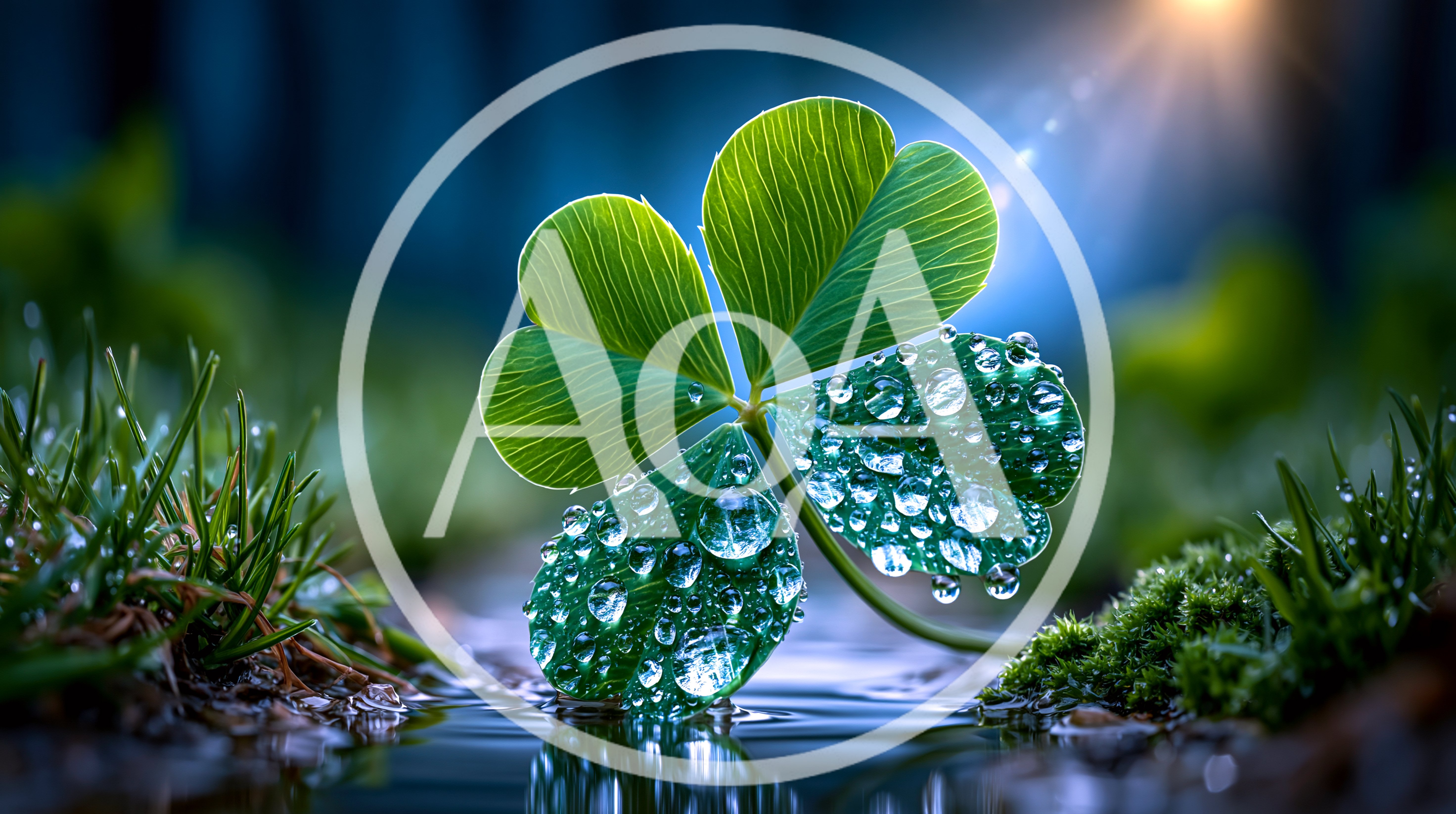Dew Covered Shamrock Leaf In A Sunlit Forest