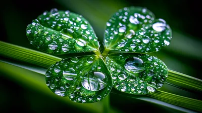Four Leaf Clover With Dew Drops