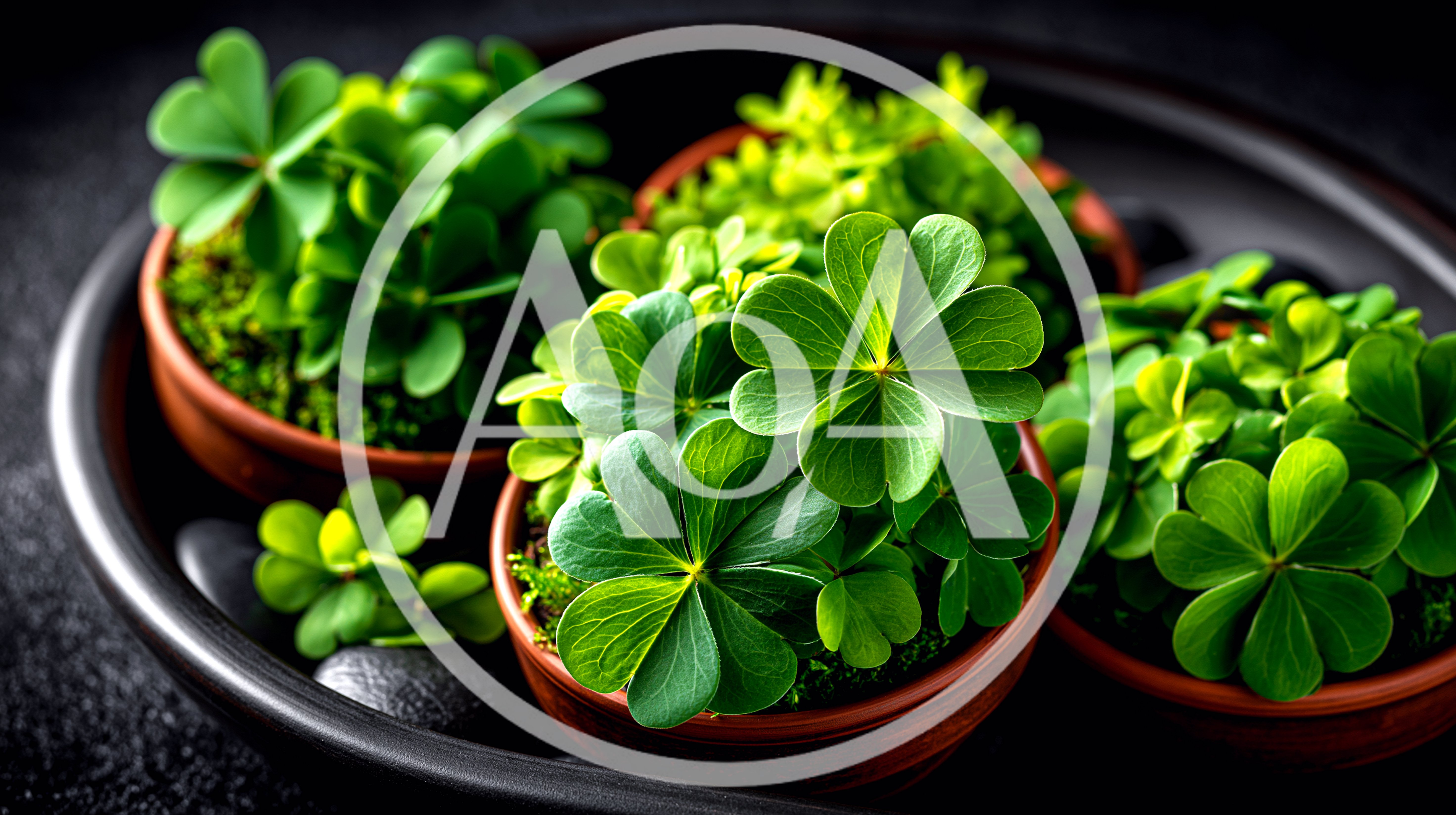 Potted Clover Plants On A Decorative Tray