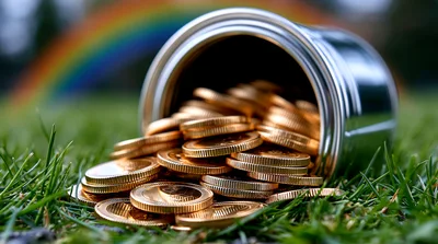 Gold Coins Spilling From A Metal Pot