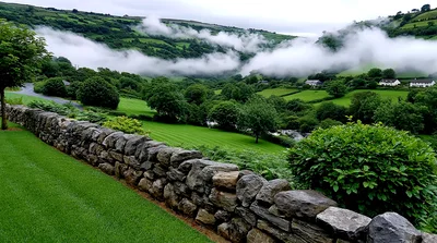 Lush Green Valley Landscape With Rolling Hills And Mist