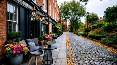 Outdoor Cafe Seating On A Cobblestone Street
